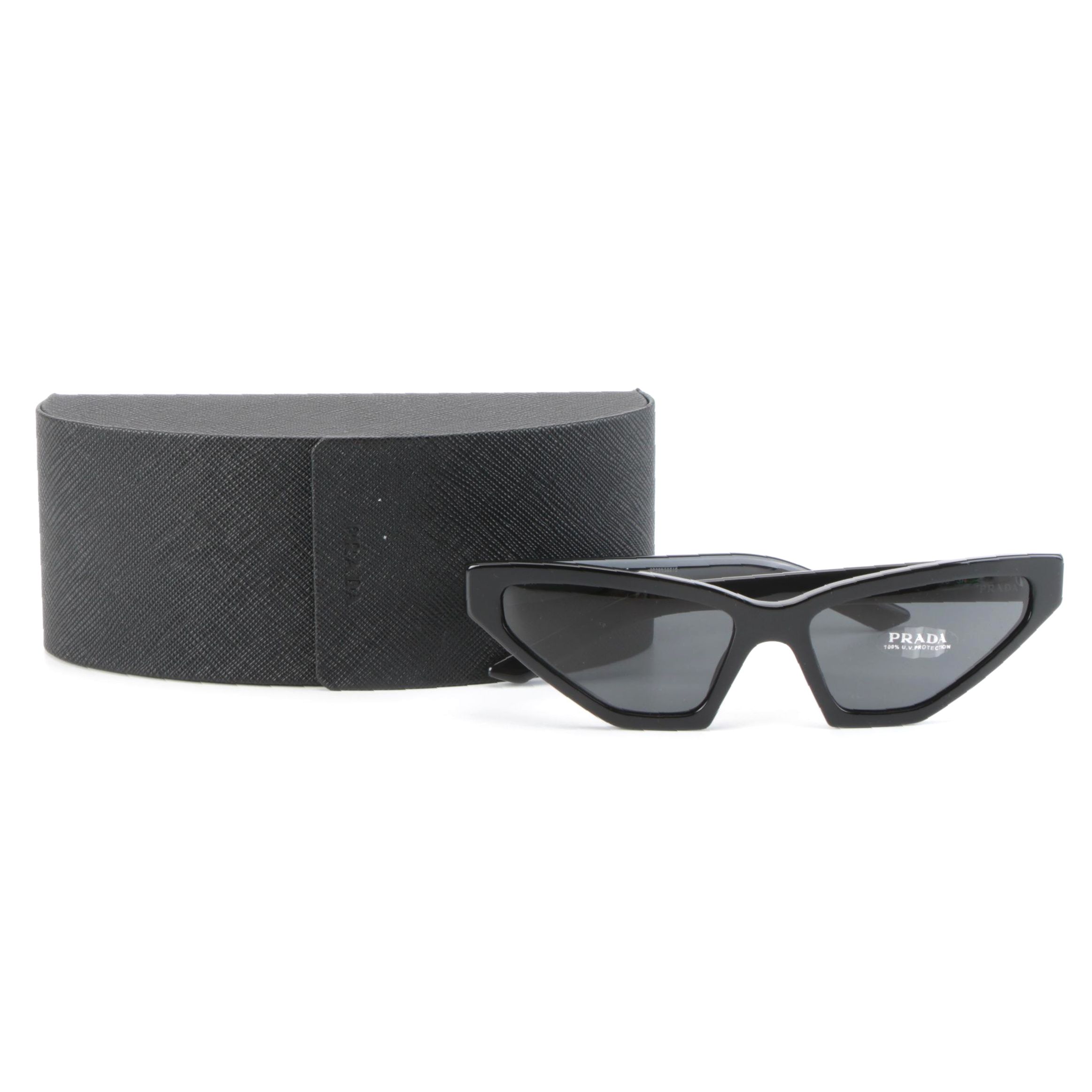 Prada SPR12V Modified Cat Eye Sunglasses in Black with Case