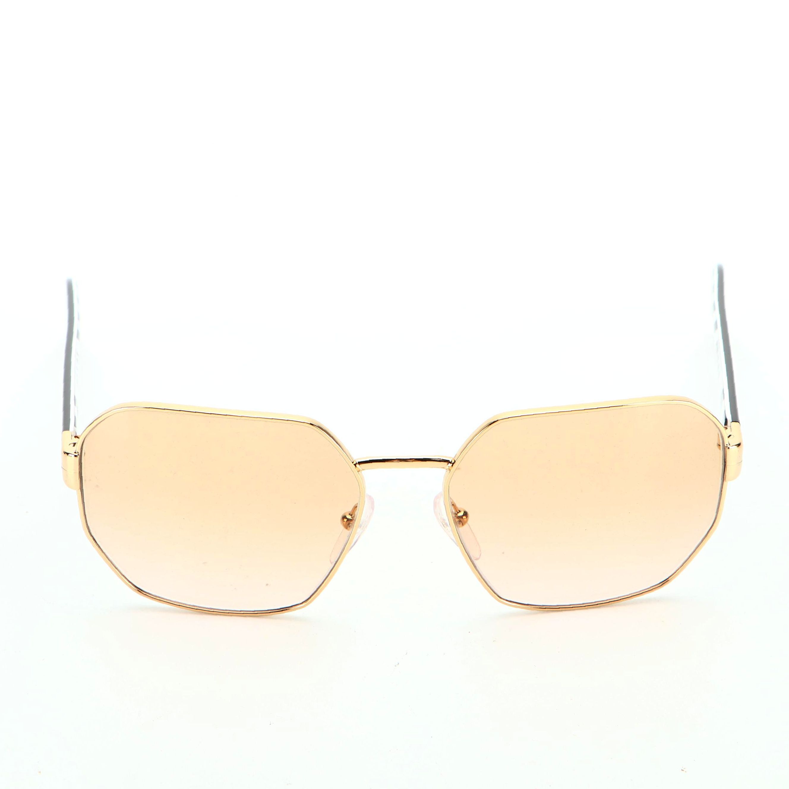 Prada SPR54XS Geometric Sunglasses in Gold and Brown with Case and Box