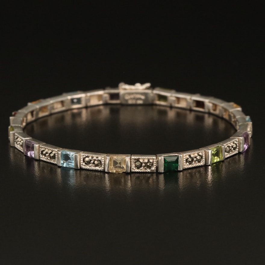 Sterling Gemstone Bracelet with Amethyst, Garnet and Peridot