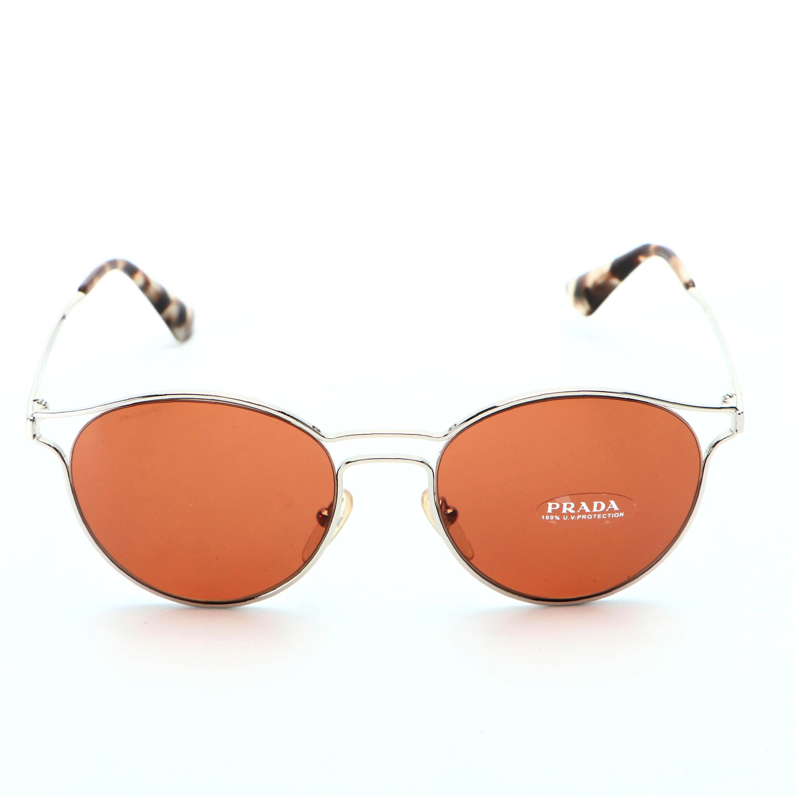 Prada SPR62S Silver Tone Sunglasses with Case and Box