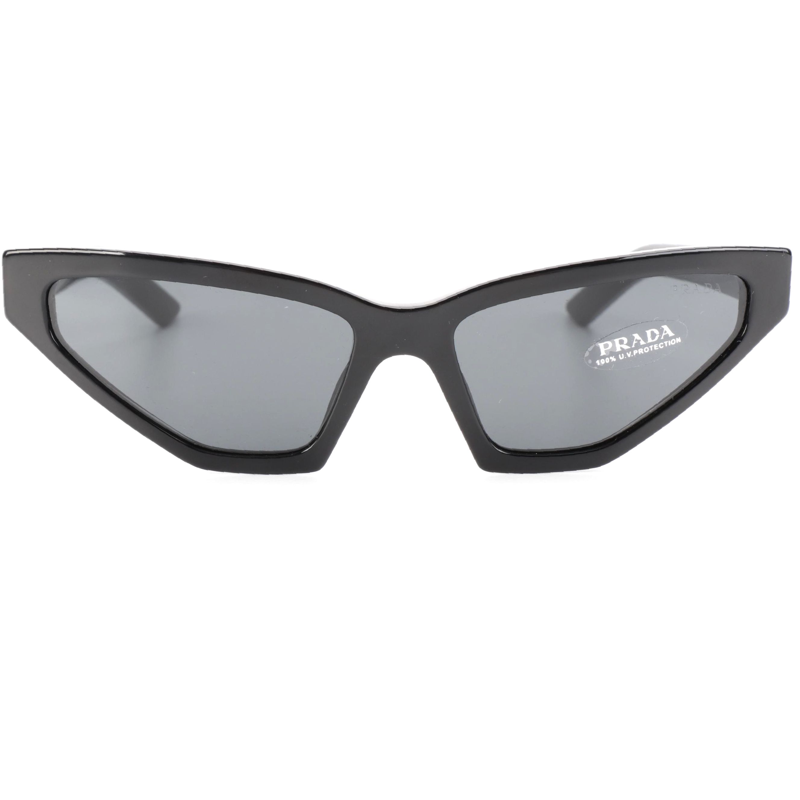 Prada SPR 12V Irregular Cat Eye Sunglasses in Black Acetate with Case and Box