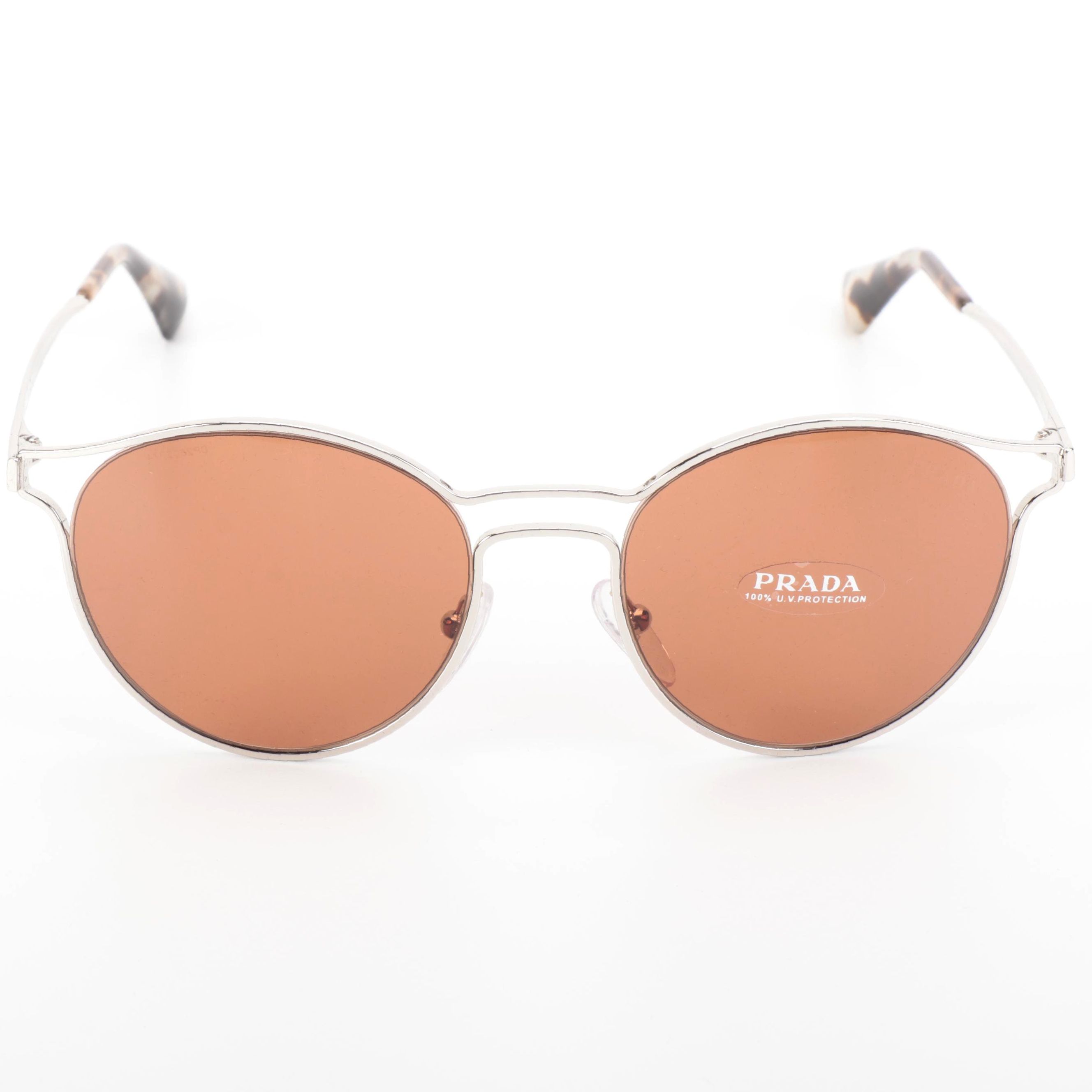 Prada SPR62S Silver Tone Sunglasses with Case and Box