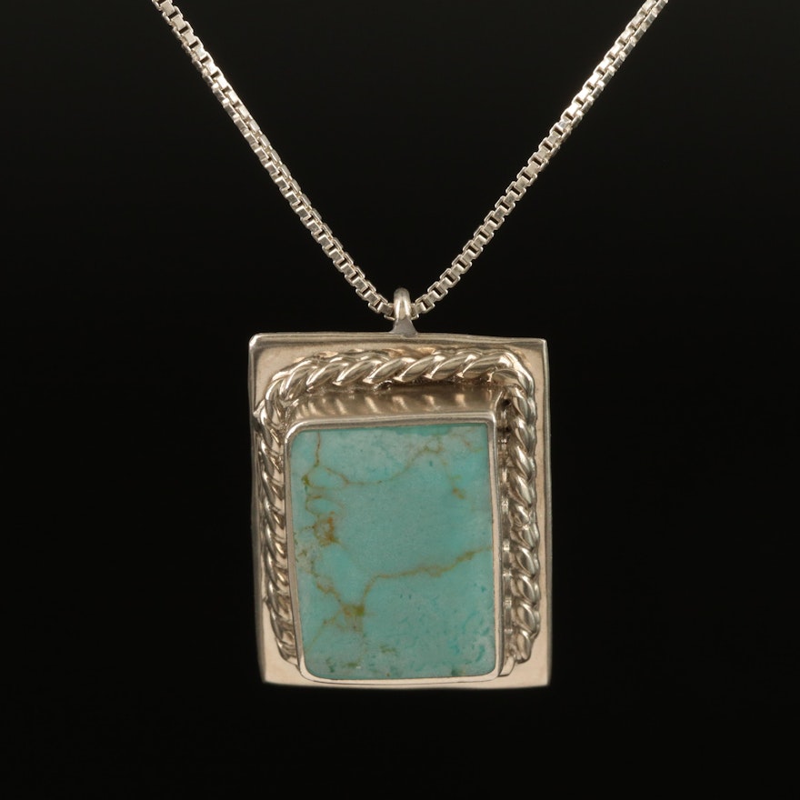 Sterling Faux Turquoise Pendant Necklace