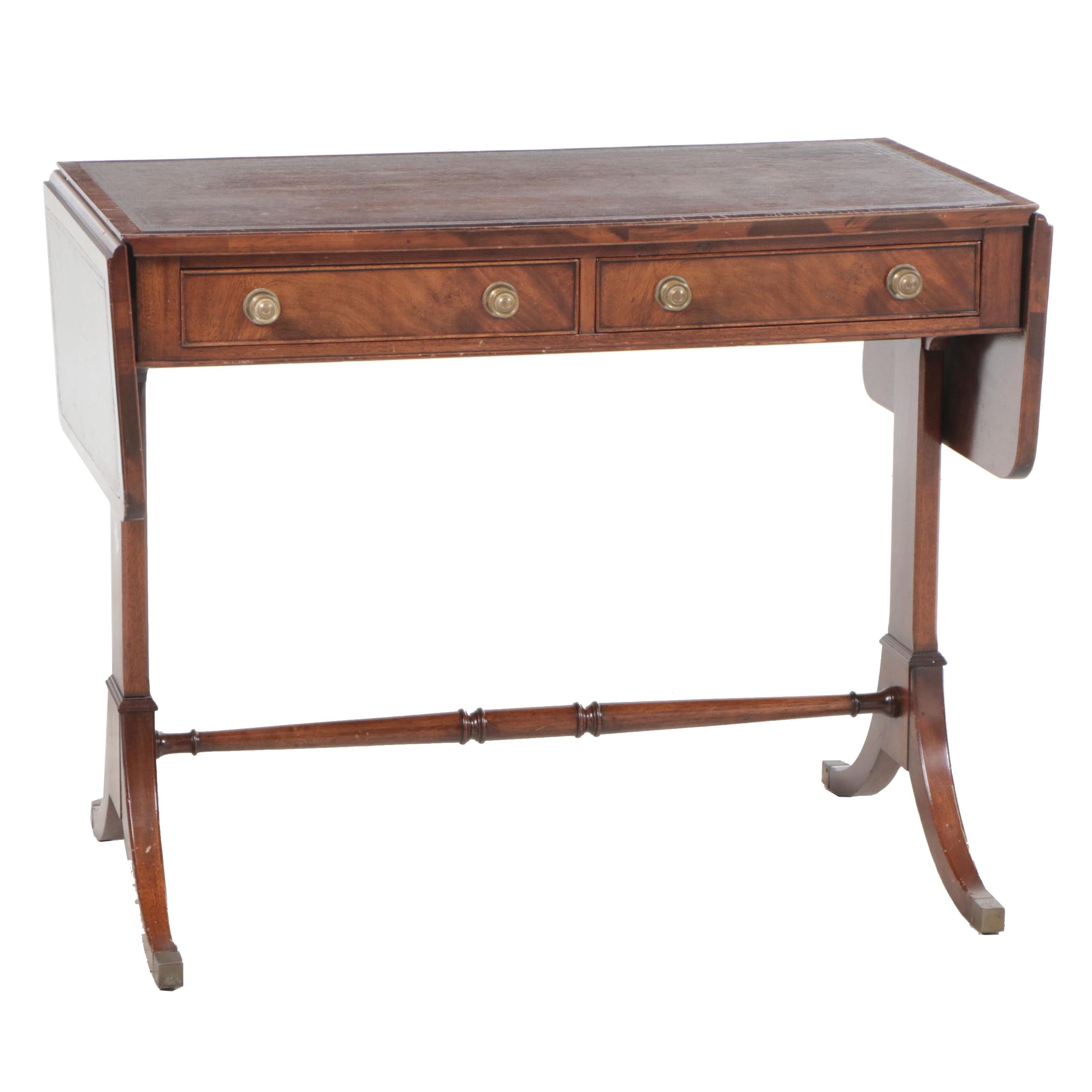 Regency Style Leather Top Mahogany Sofa Table, Mid-20th Century
