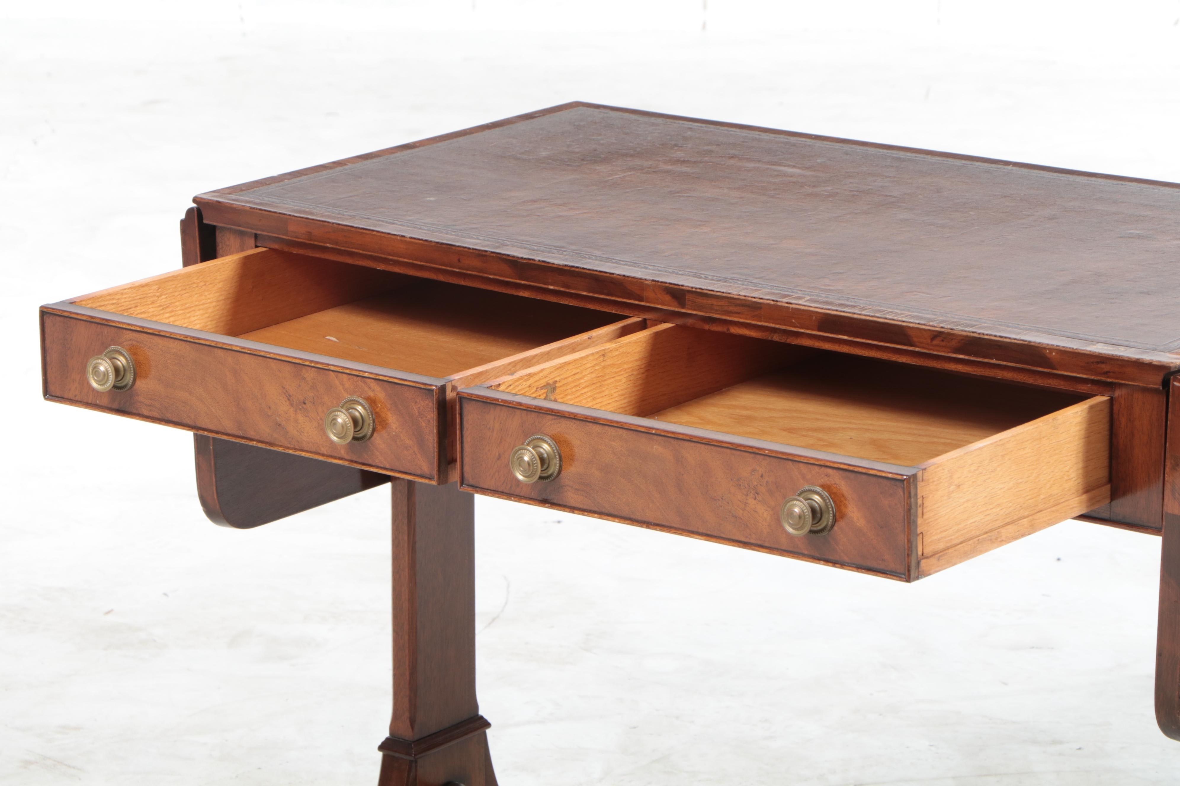 Regency Style Leather Top Mahogany Sofa Table, Mid-20th Century