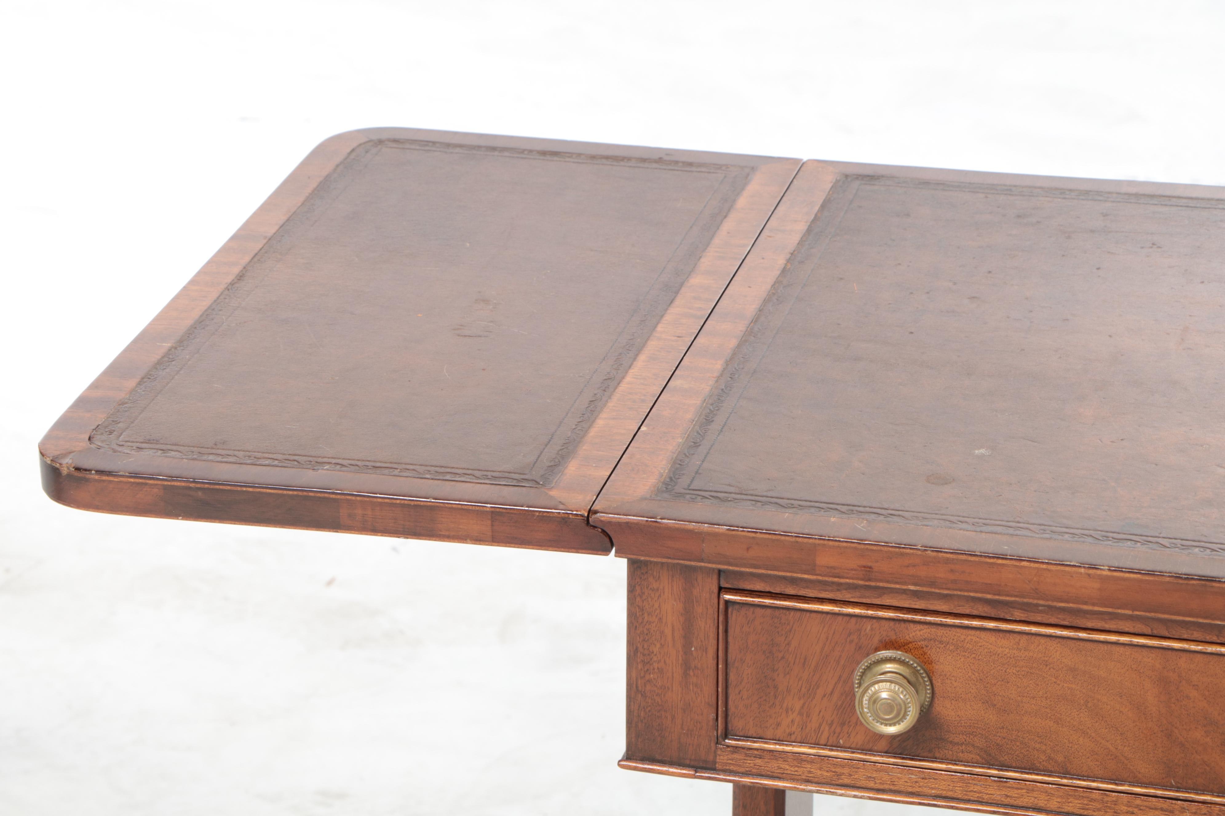 Regency Style Leather Top Mahogany Sofa Table, Mid-20th Century