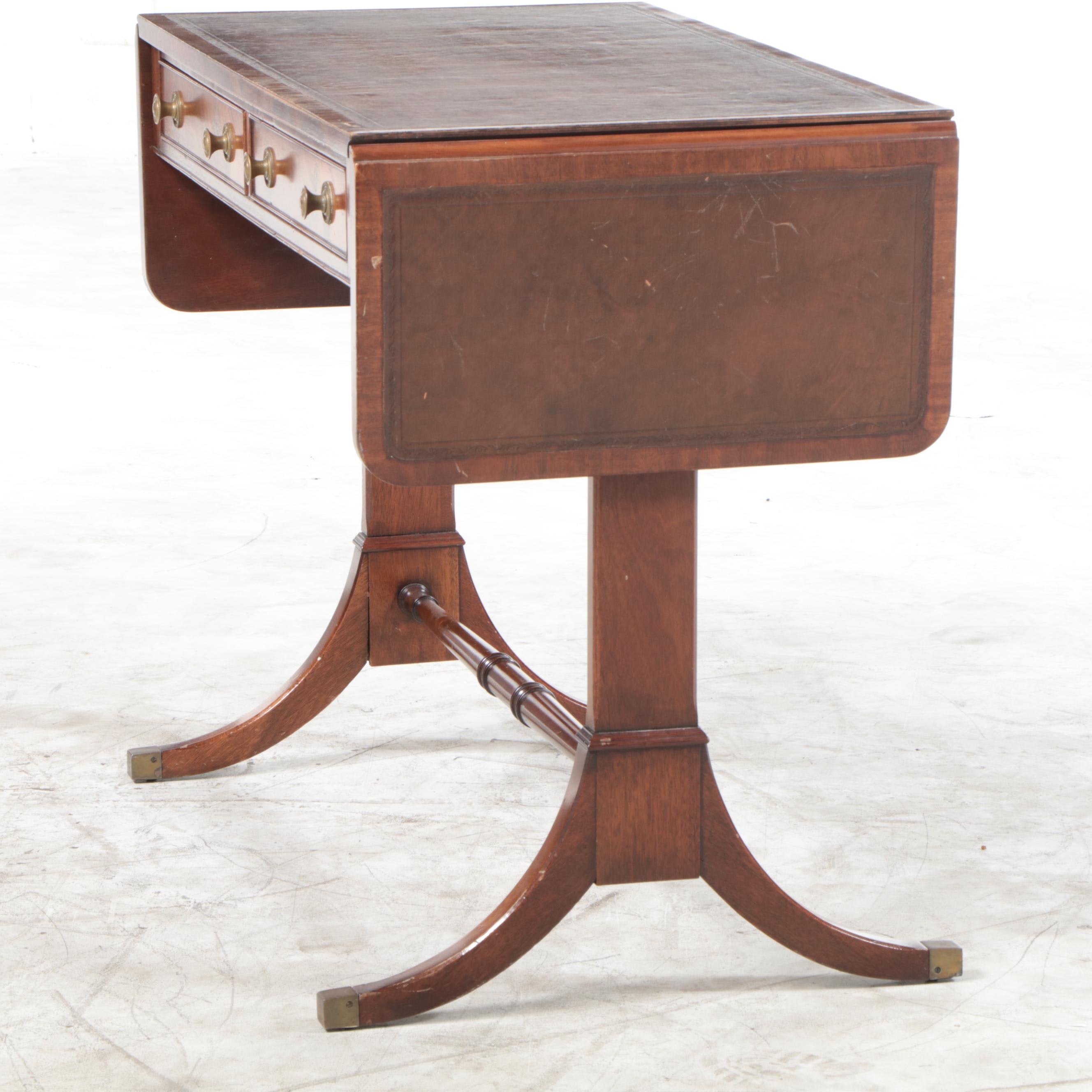 Regency Style Leather Top Mahogany Sofa Table, Mid-20th Century