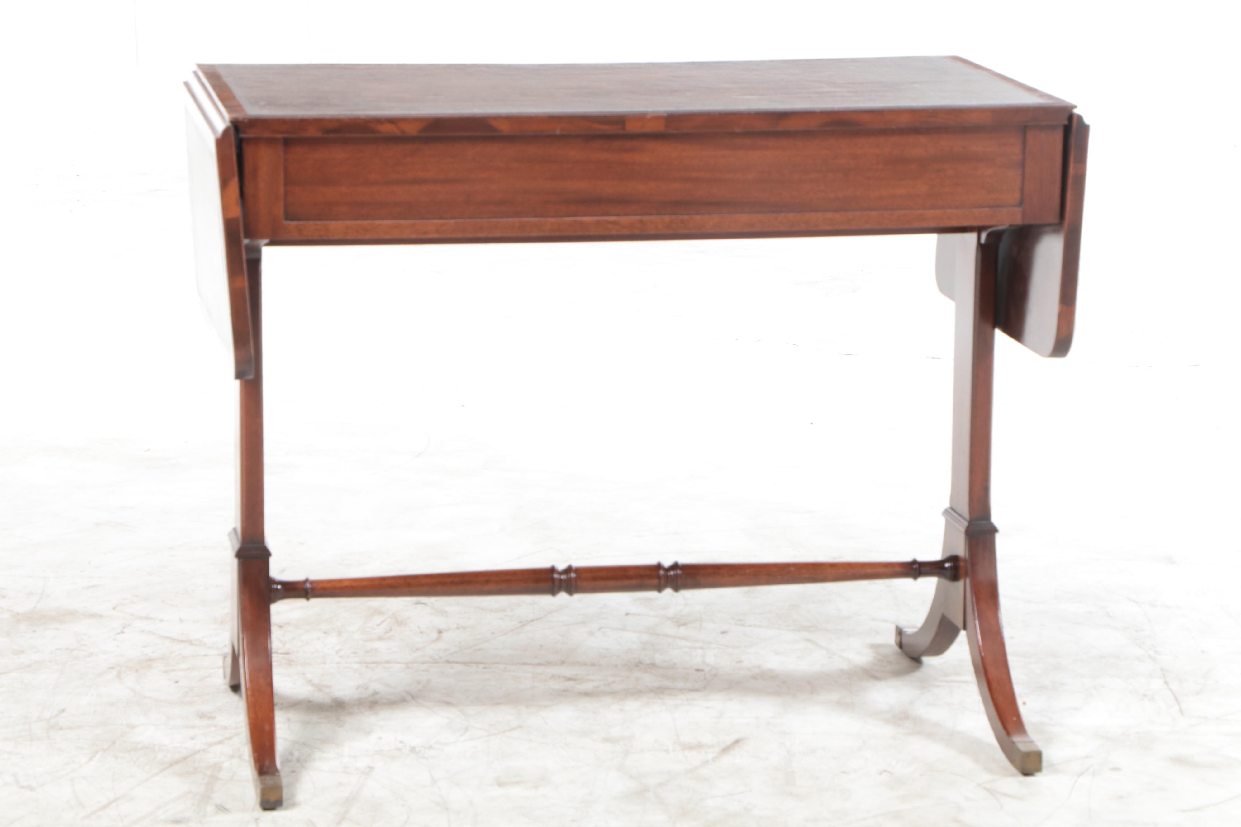 Regency Style Leather Top Mahogany Sofa Table, Mid-20th Century