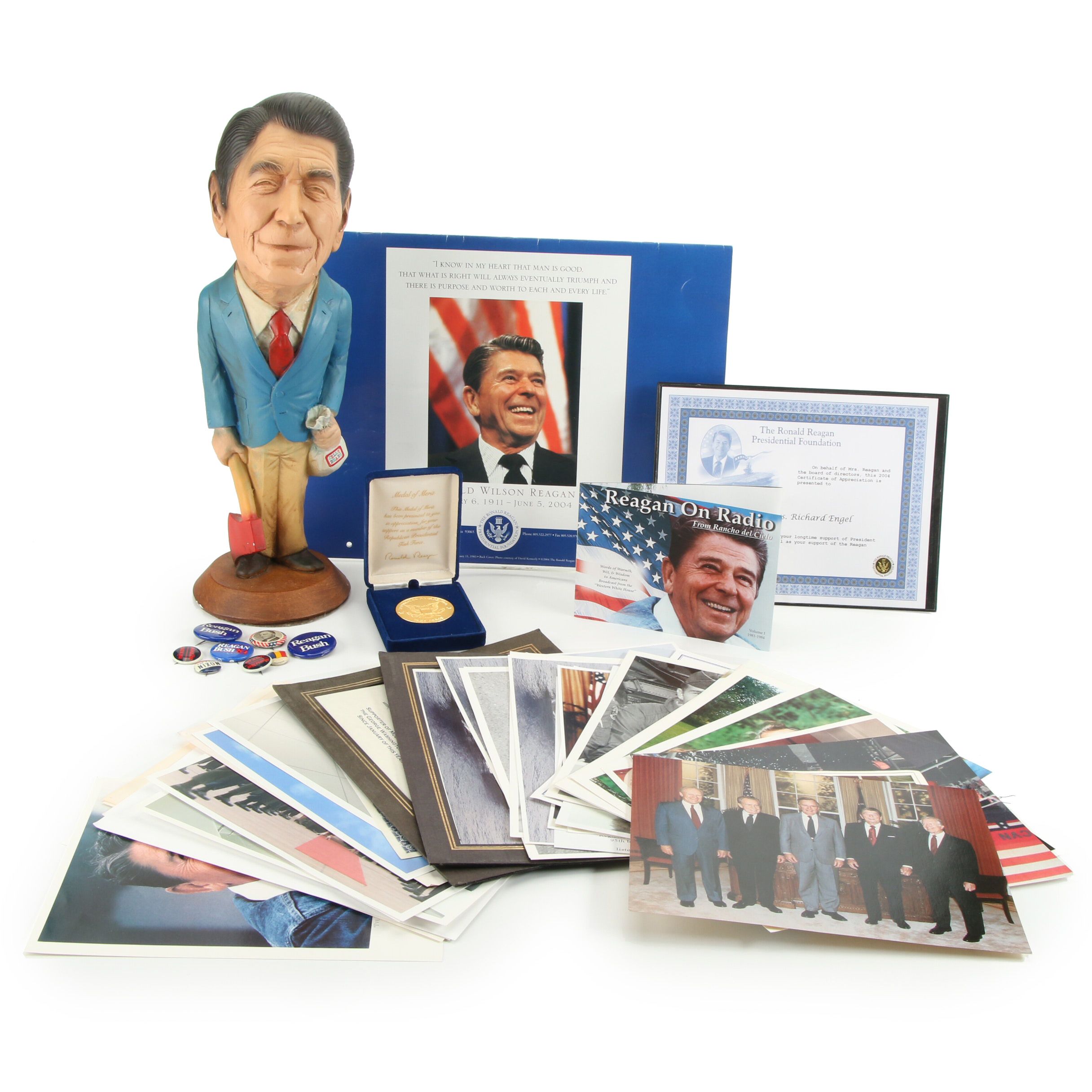 Ronald Reagan Pins, Medal, Figurine, with Photographs and Ephemera
