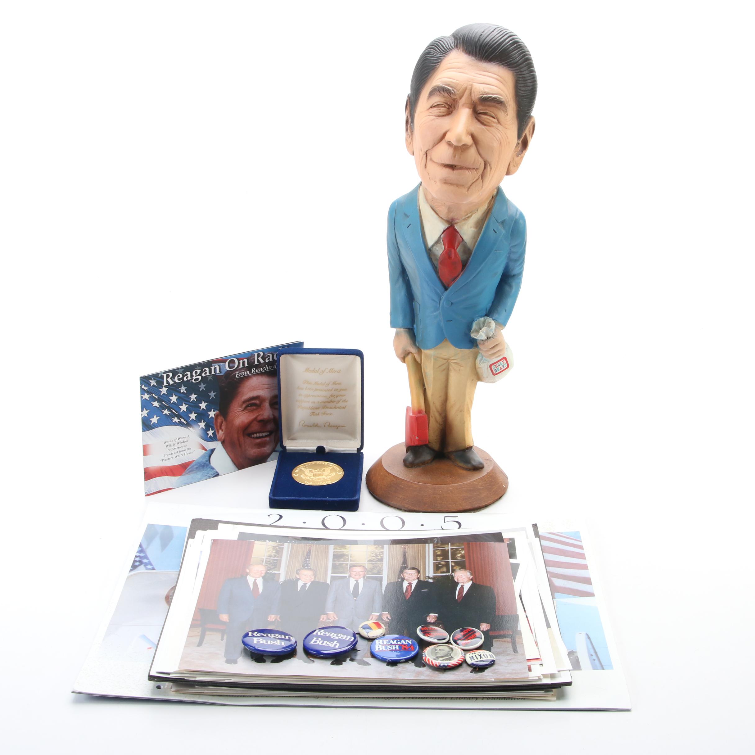 Ronald Reagan Pins, Medal, Figurine, with Photographs and Ephemera