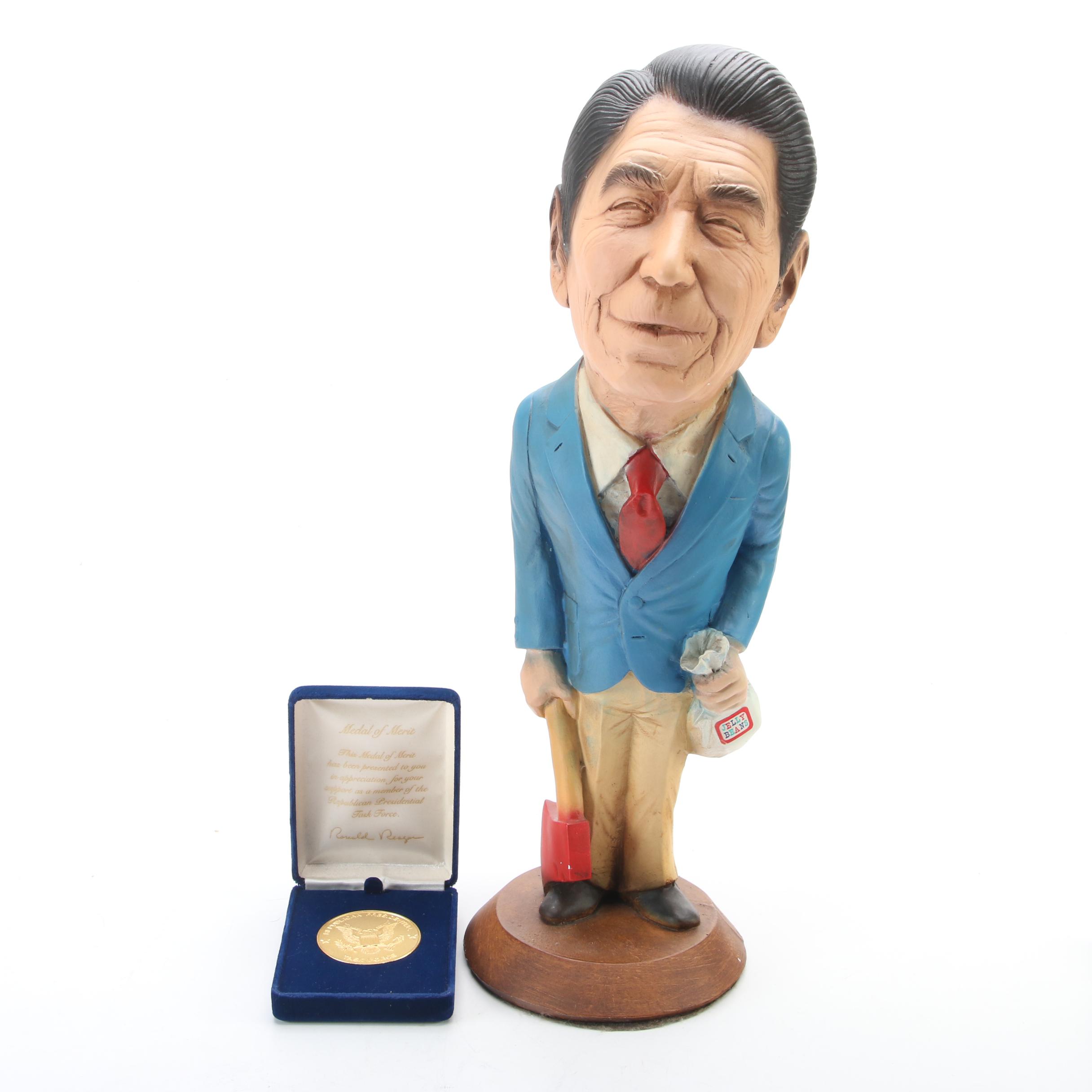 Ronald Reagan Pins, Medal, Figurine, with Photographs and Ephemera