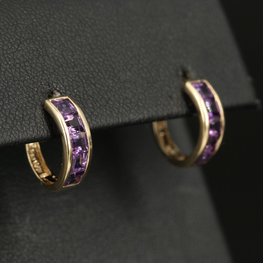 14K Amethyst Huggie Hoop Earrings