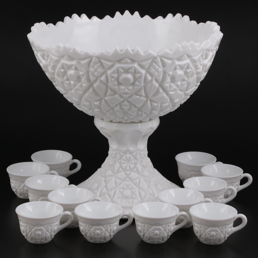 Quilted Ceramic Punch Bowl with Stand and Flat Cups