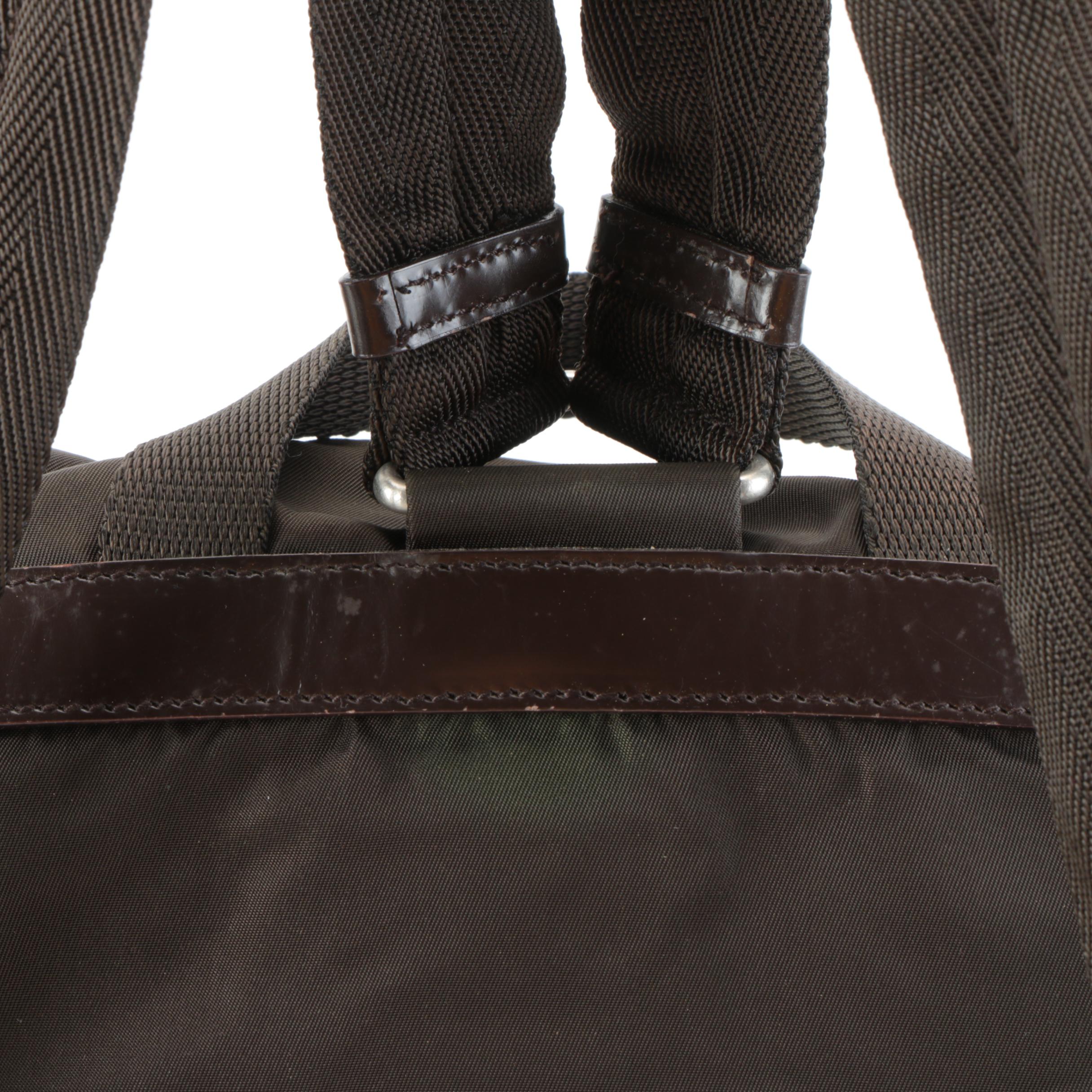 Prada Small Backpack in Dark Olive Nylon Tessuto with Dark Brown Leather Trim