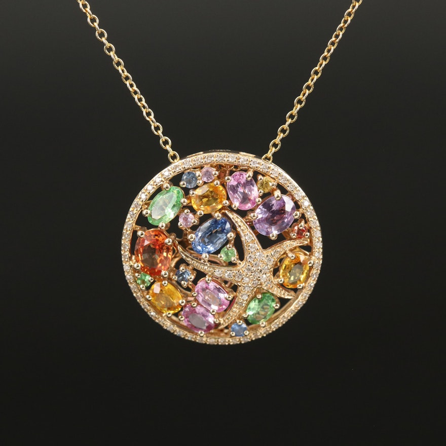 EFFY 14K Multicolored Sapphire, Tsavorite and Diamond Starfish Pendant Necklace