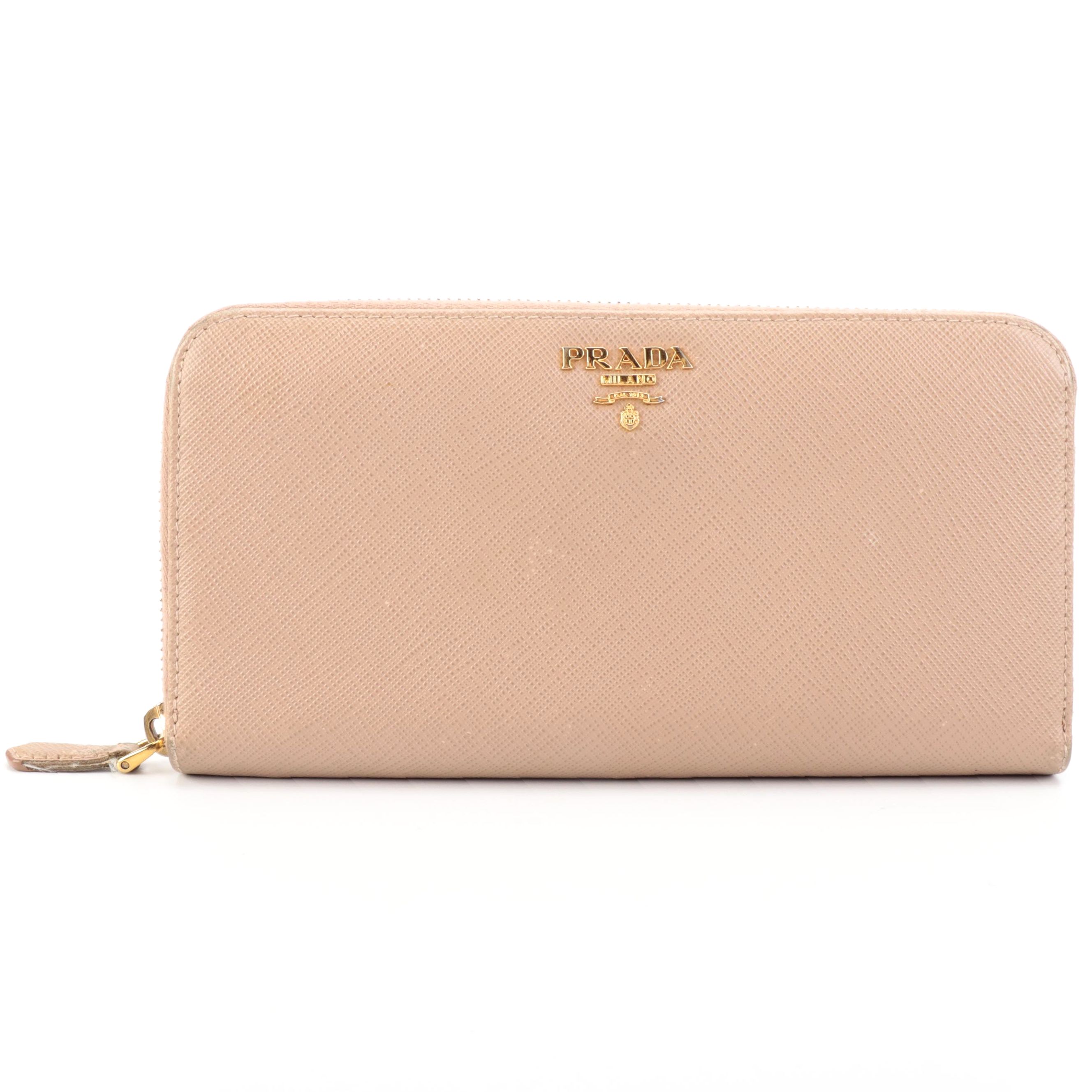 Prada Zip-Around Wallet in Beige Saffiano Leather