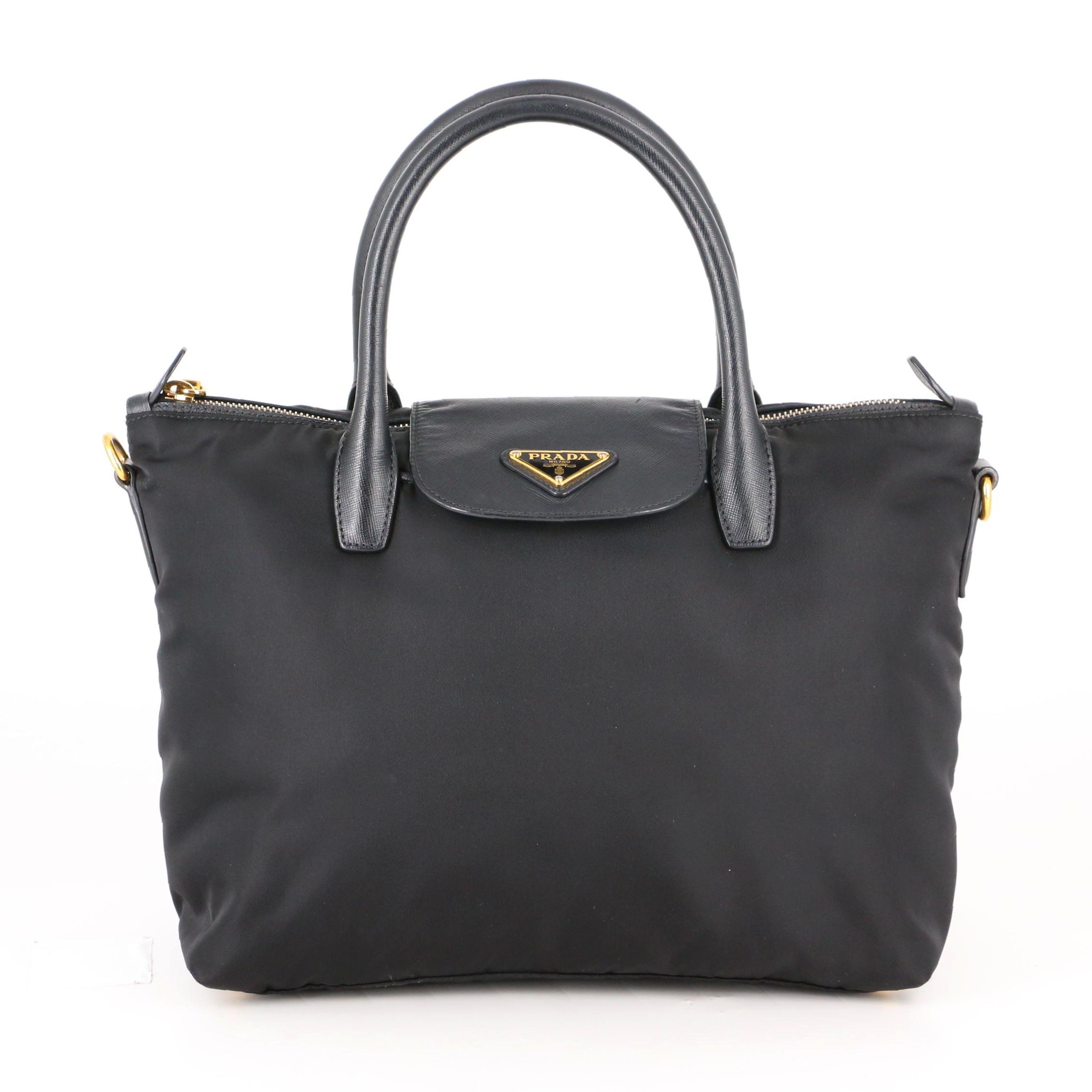 Prada Handbag in Black Nylon Tessuto and Saffiano Leather
