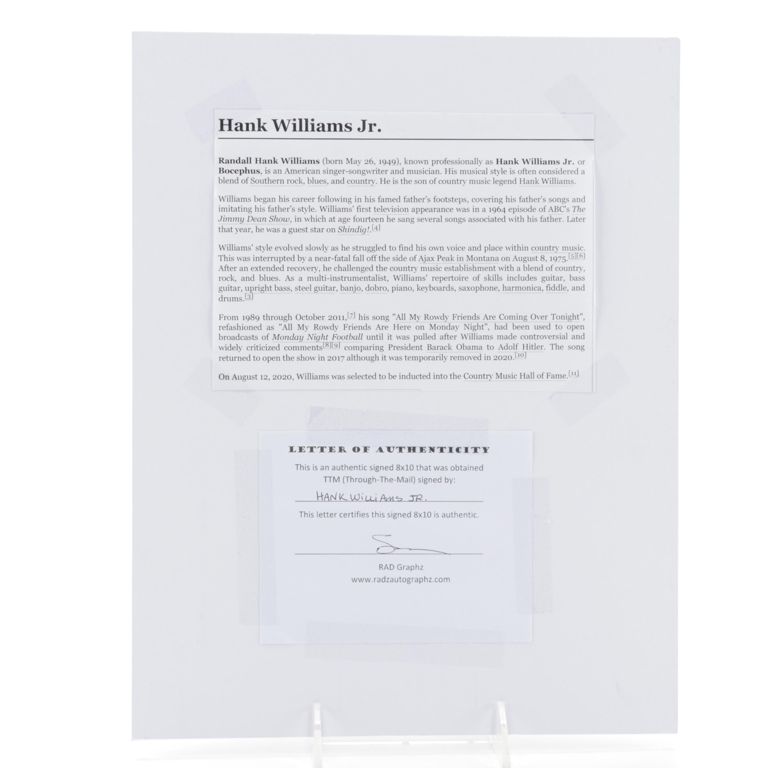 Hank Williams Jr. Signed Country Music Hall of Fame Singer Photo Print, COA