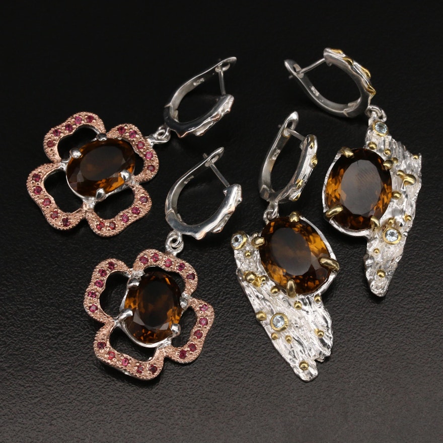 Sterling Silver Citrine, Garnet, and Topaz Earrings