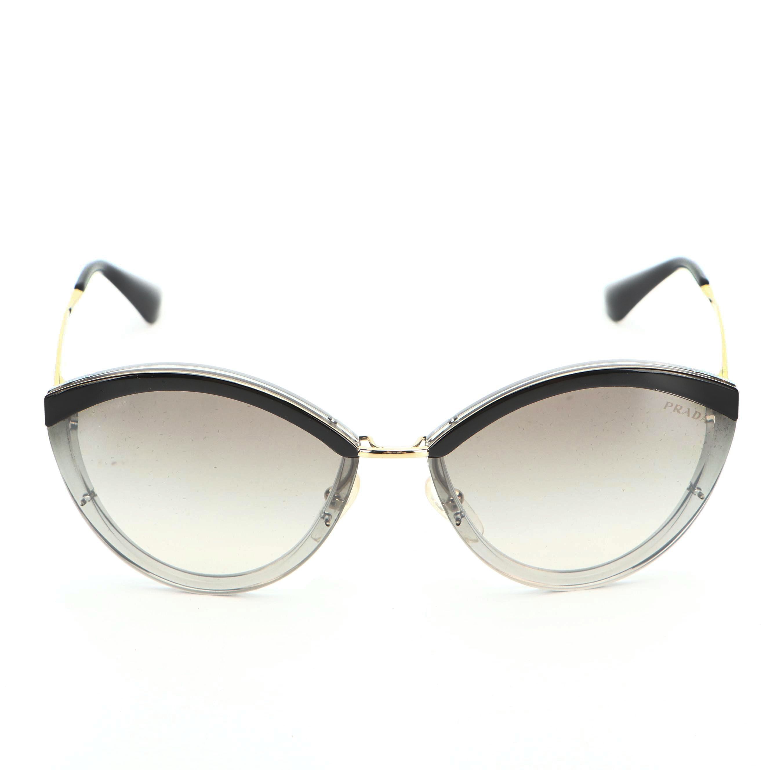 Prada SPR07U Modified Cat Eye Sunglasses in Silver with Case and Box