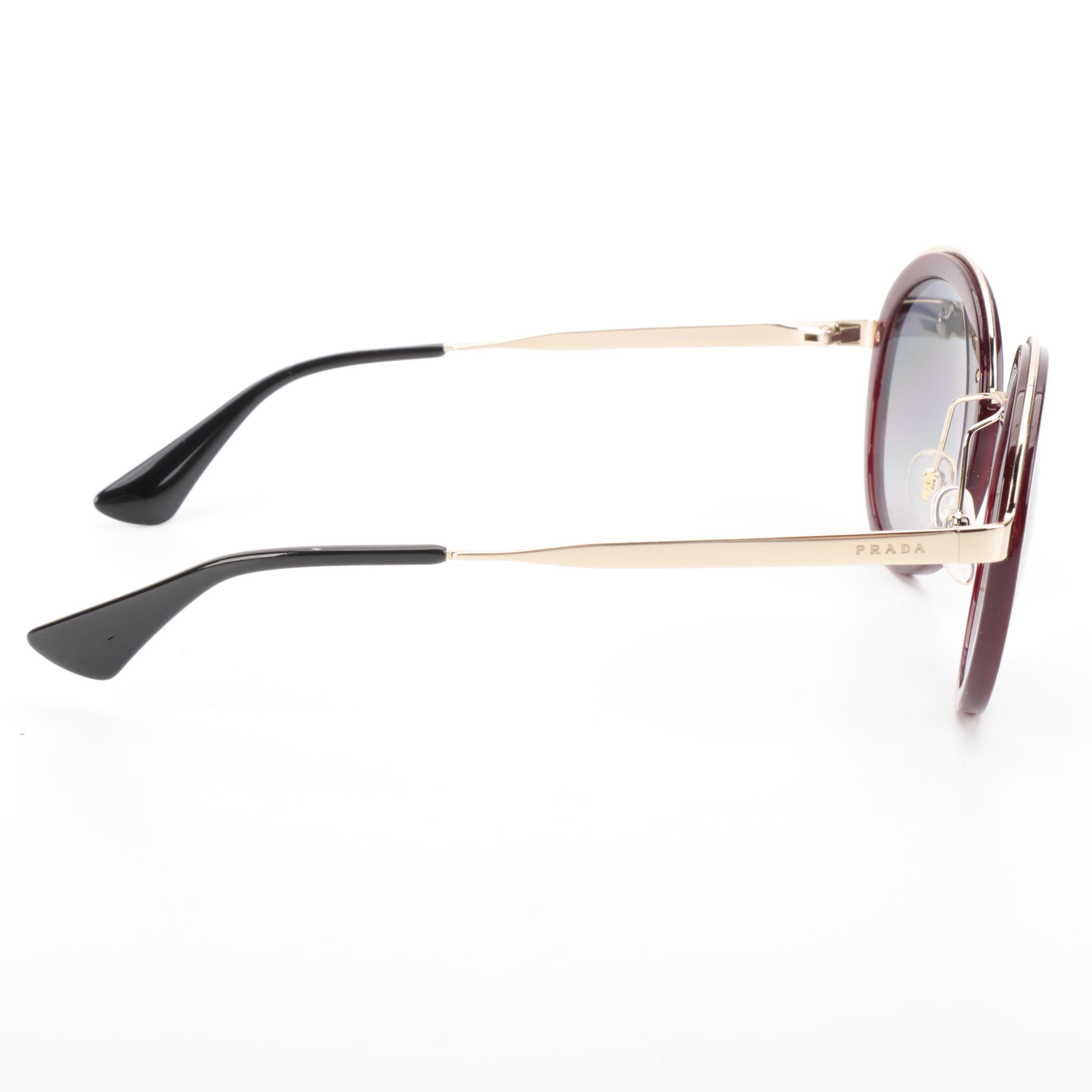 Prada Sunglasses PR50TS Round Pale Gold-Burgundy Frame Polarized Gradient Lens