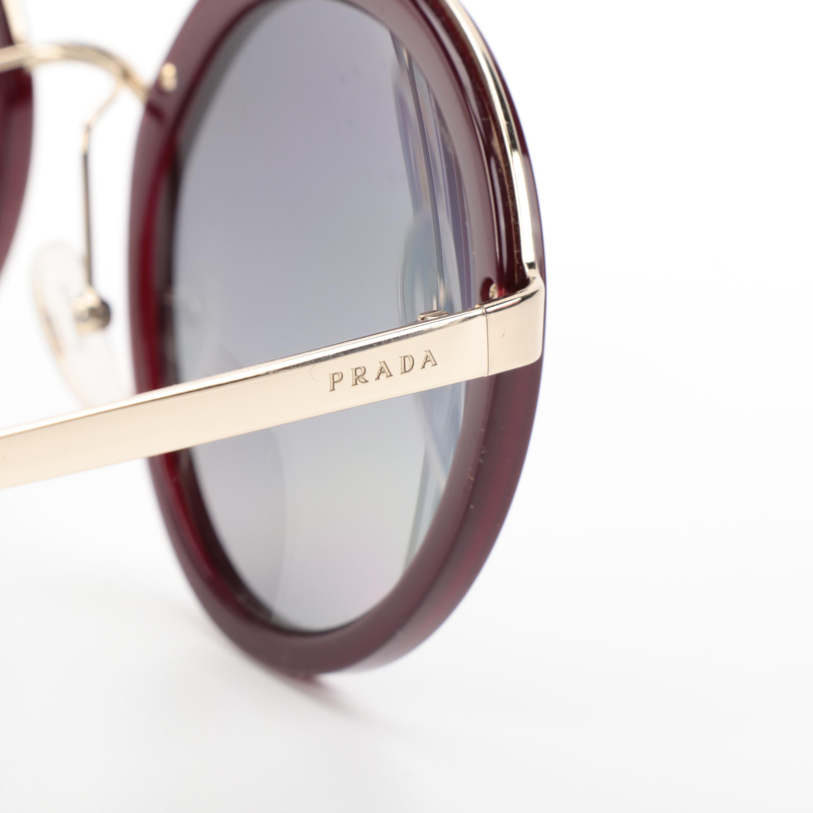 Prada Sunglasses PR50TS Round Pale Gold-Burgundy Frame Polarized Gradient Lens