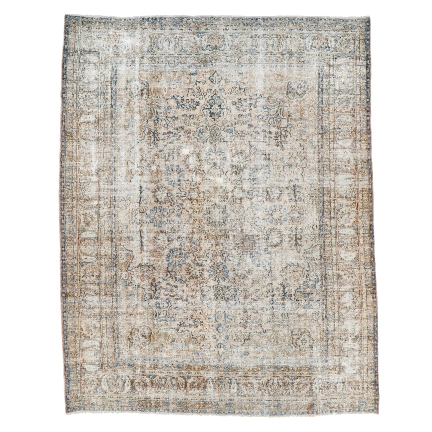 9'10 x 12'9 Hand-Knotted Persian Distressed Pile Room Sized Rug