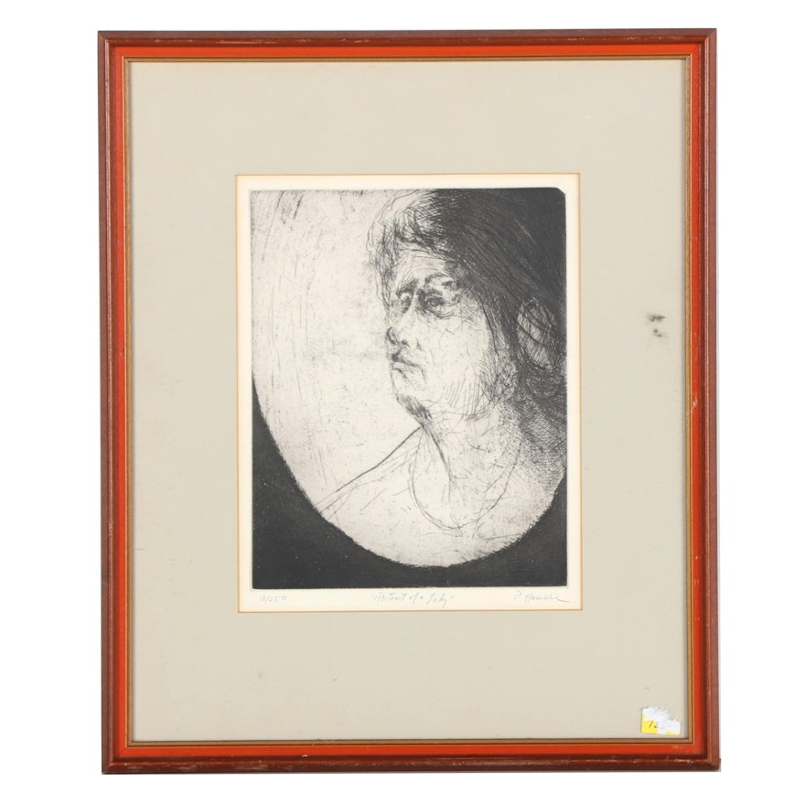 Peter Hammer Etching "Portrait of a Lady," Late 20th Century