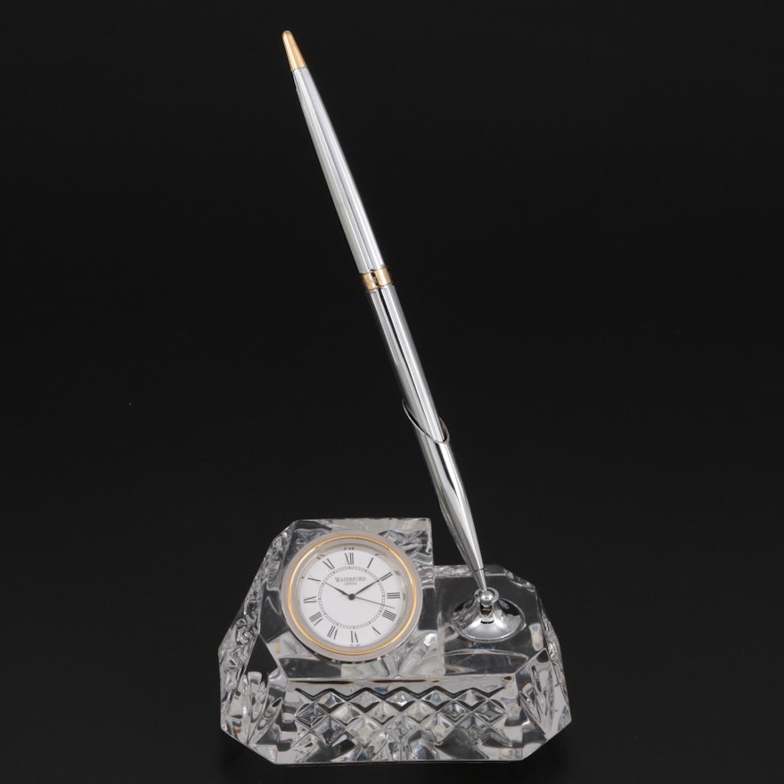 Waterford Crystal "Westover" Desk Clock and Pen Holder