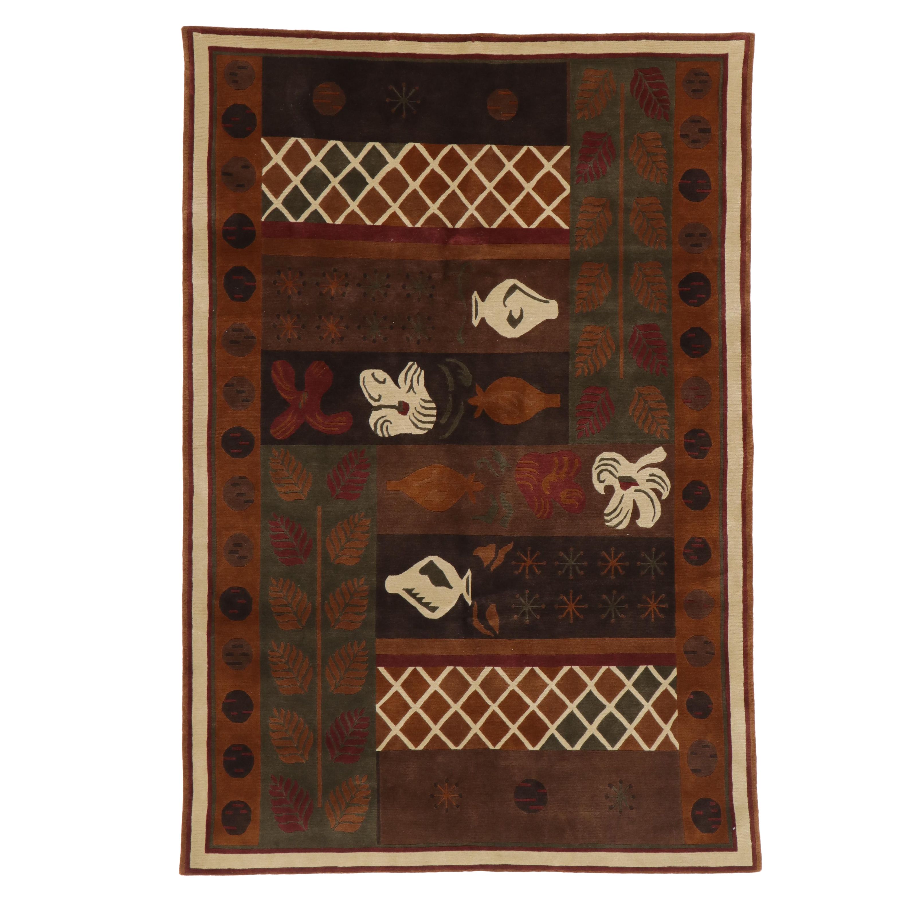 6'3 x 9'3 Hand-Knotted Indian Modern Style Area Rug