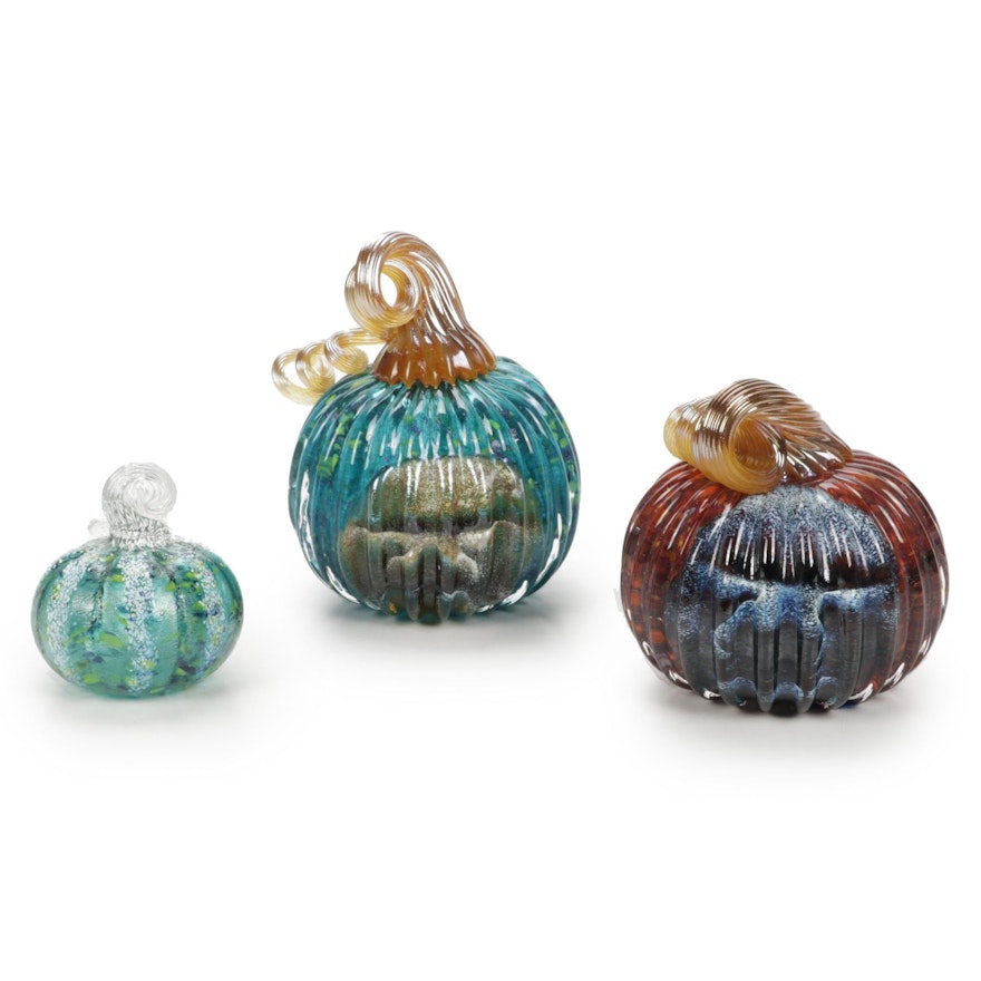 Andy Hudson Handblown Art Glass Pumpkin Figurines, 2020