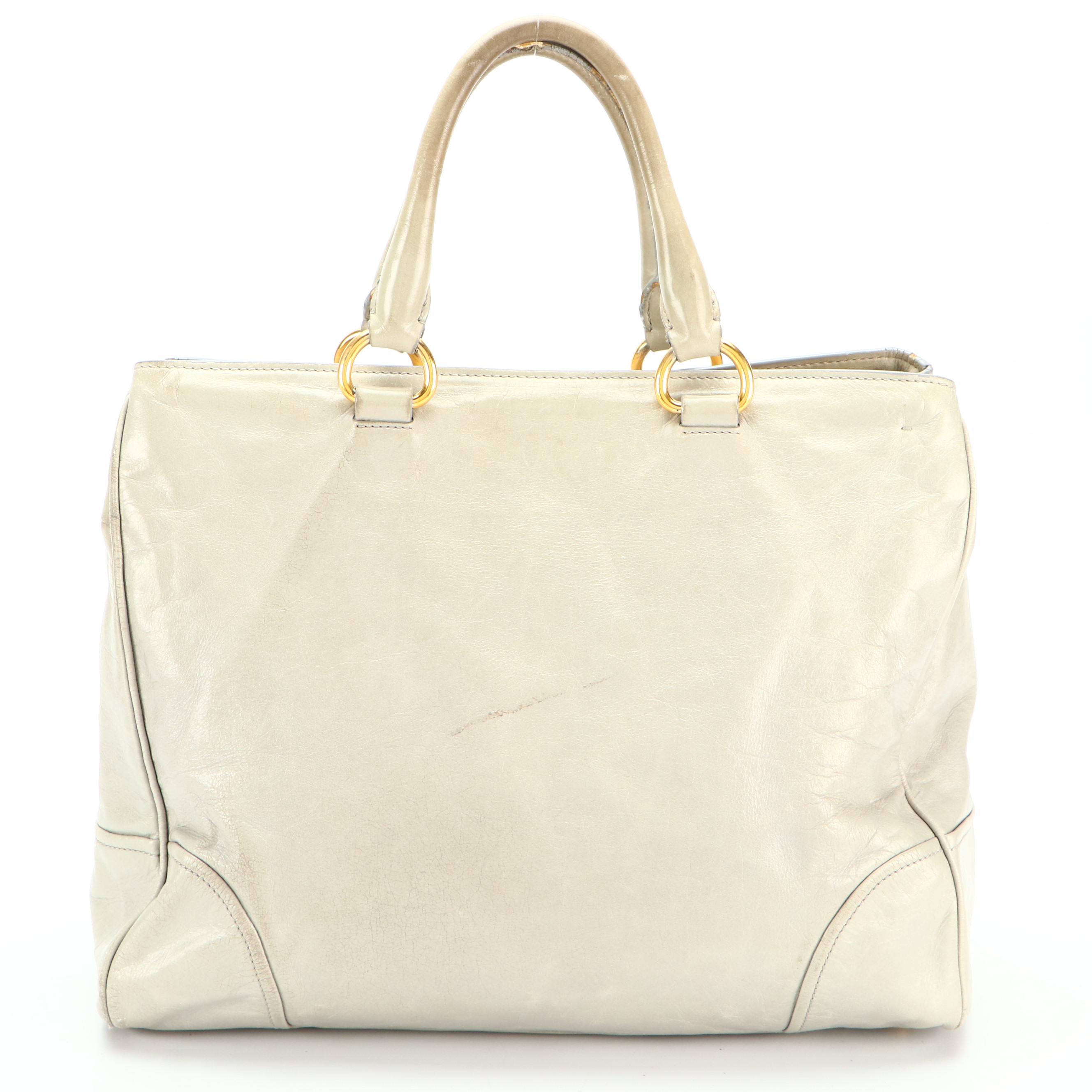 Prada Tote Bag in Pale Green Glacé Calfskin with Detachable Shoulder Strap