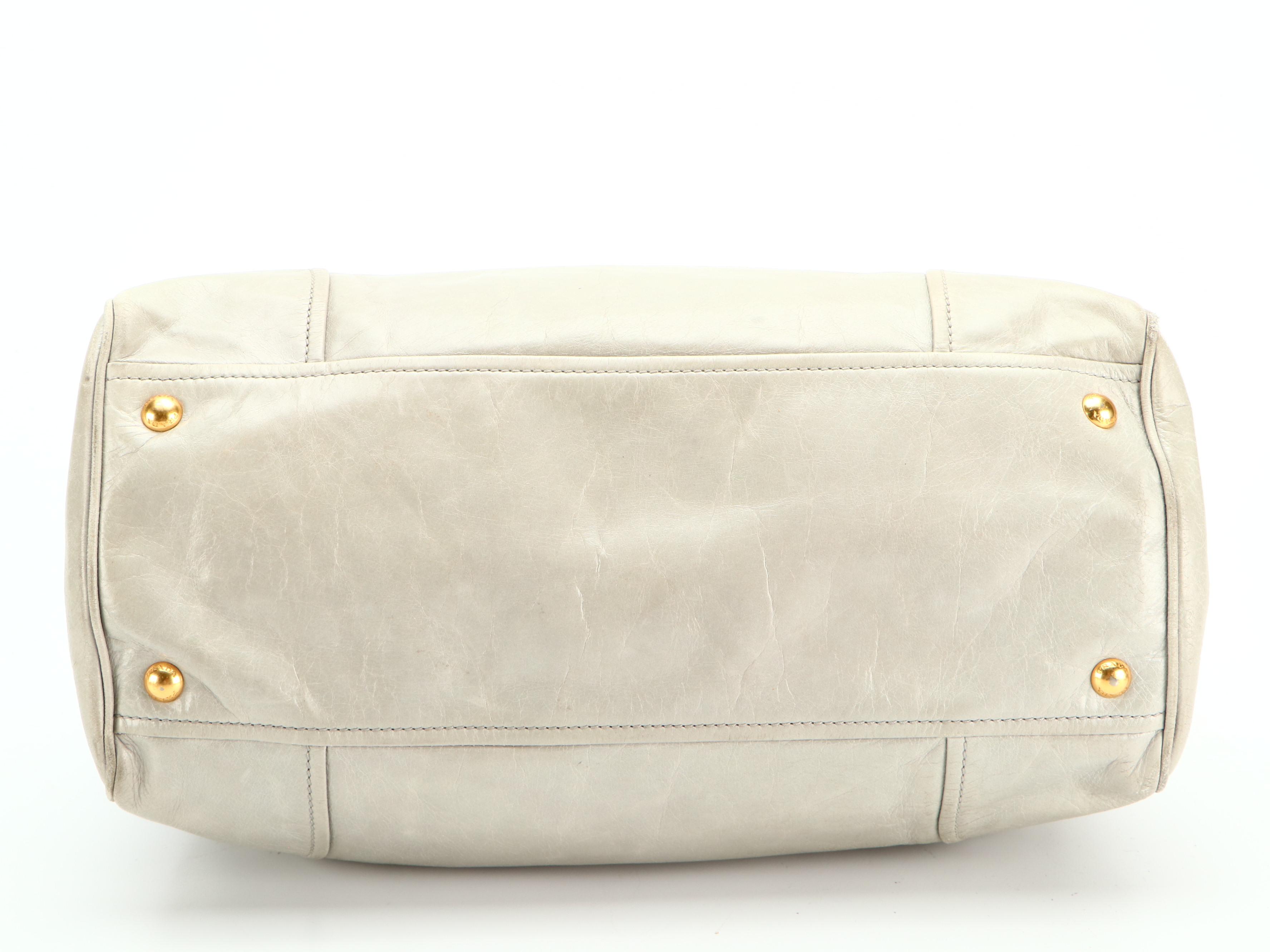 Prada Tote Bag in Pale Green Glacé Calfskin with Detachable Shoulder Strap