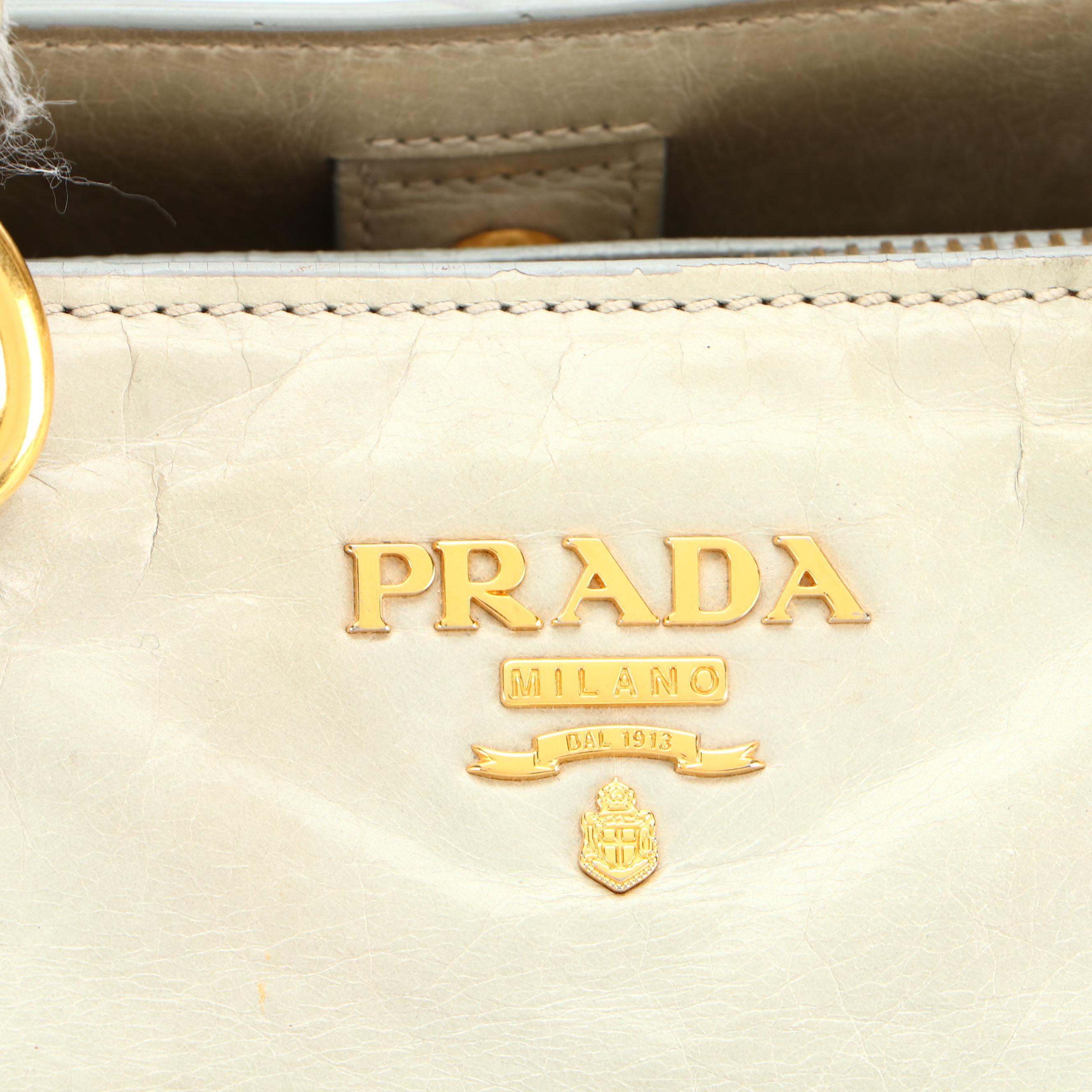 Prada Tote Bag in Pale Green Glacé Calfskin with Detachable Shoulder Strap