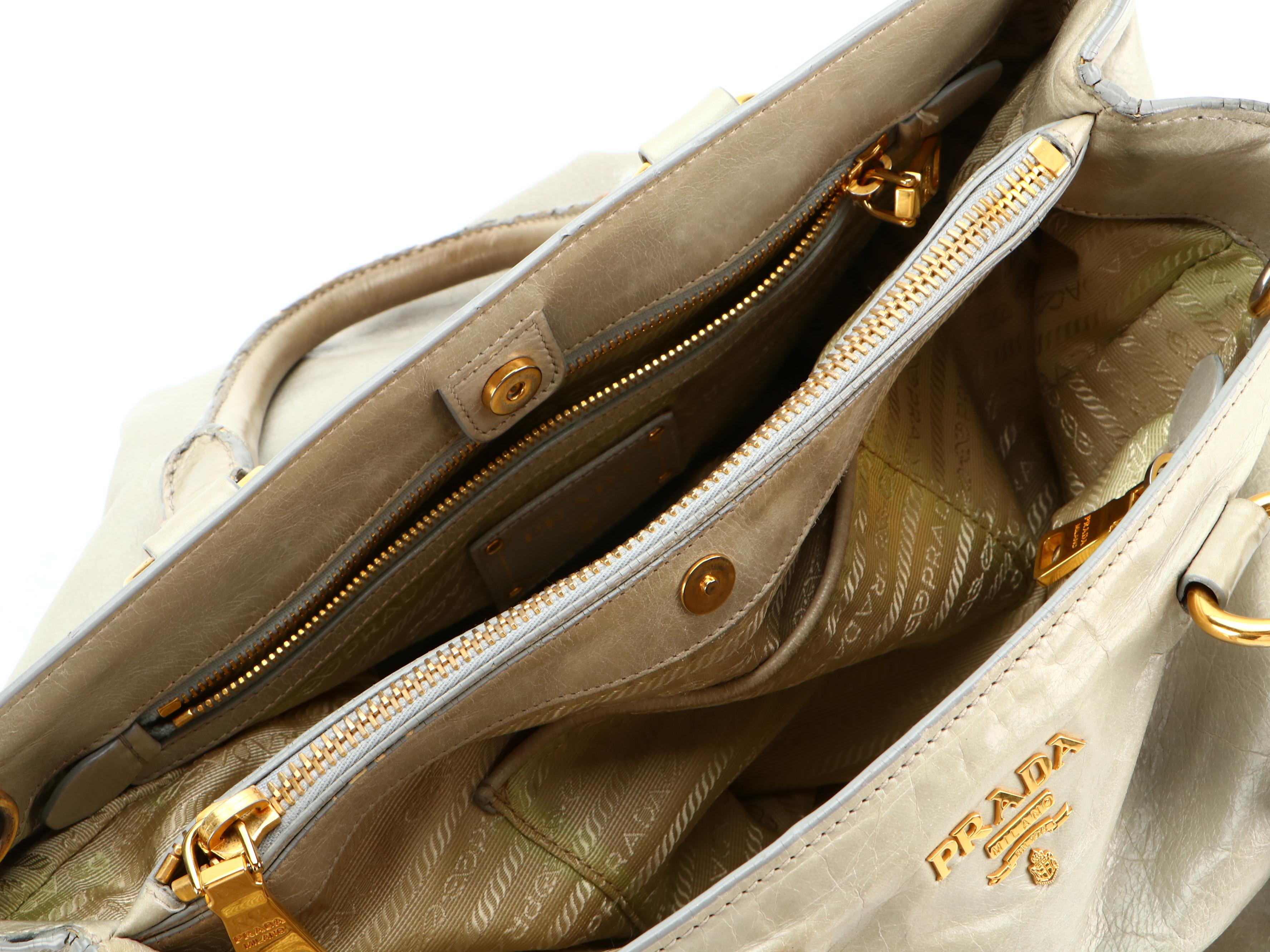 Prada Tote Bag in Pale Green Glacé Calfskin with Detachable Shoulder Strap