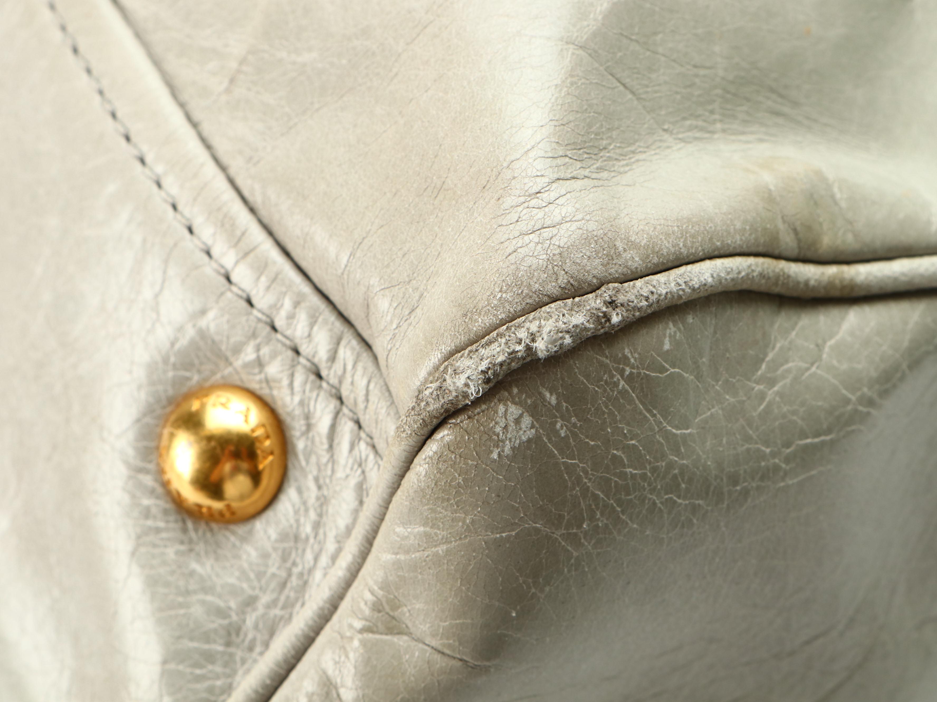 Prada Tote Bag in Pale Green Glacé Calfskin with Detachable Shoulder Strap