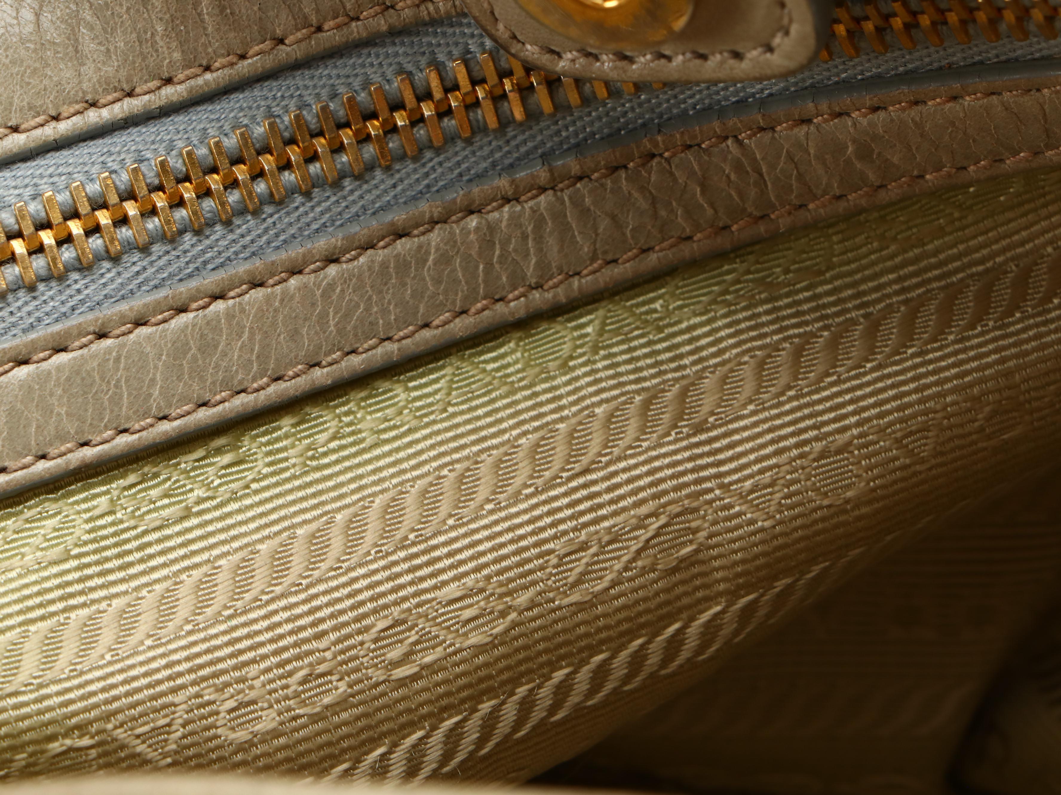 Prada Tote Bag in Pale Green Glacé Calfskin with Detachable Shoulder Strap