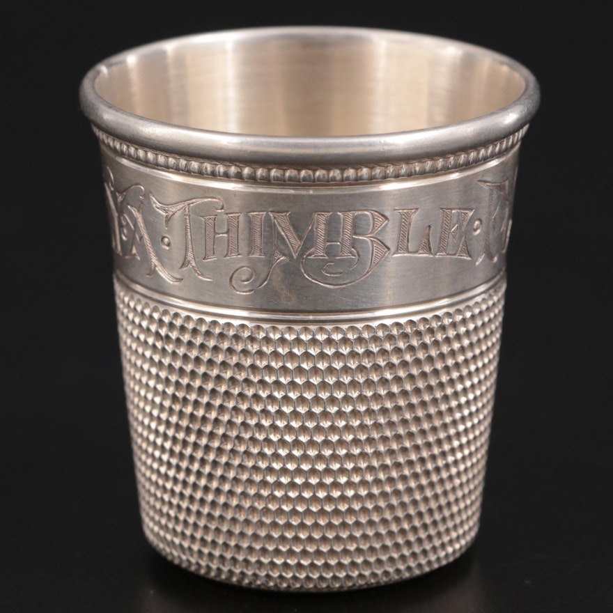 Sterling Silver "Only A Thimble Full" Jigger, Early 20th Century