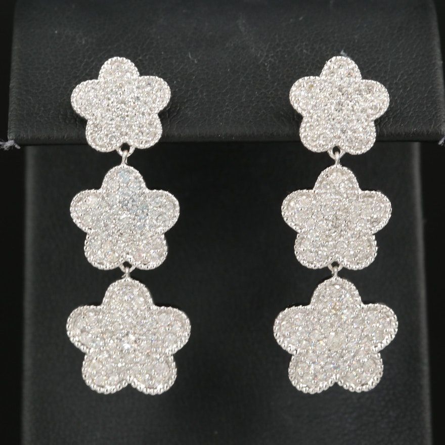 14K 2.57 CTW Pavé Diamond Graduated Cinquefoil Drop Earrings