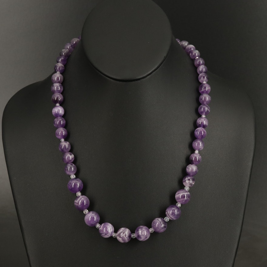 Amethyst and Topaz Graduated Bead Necklace with Sterling Clasp