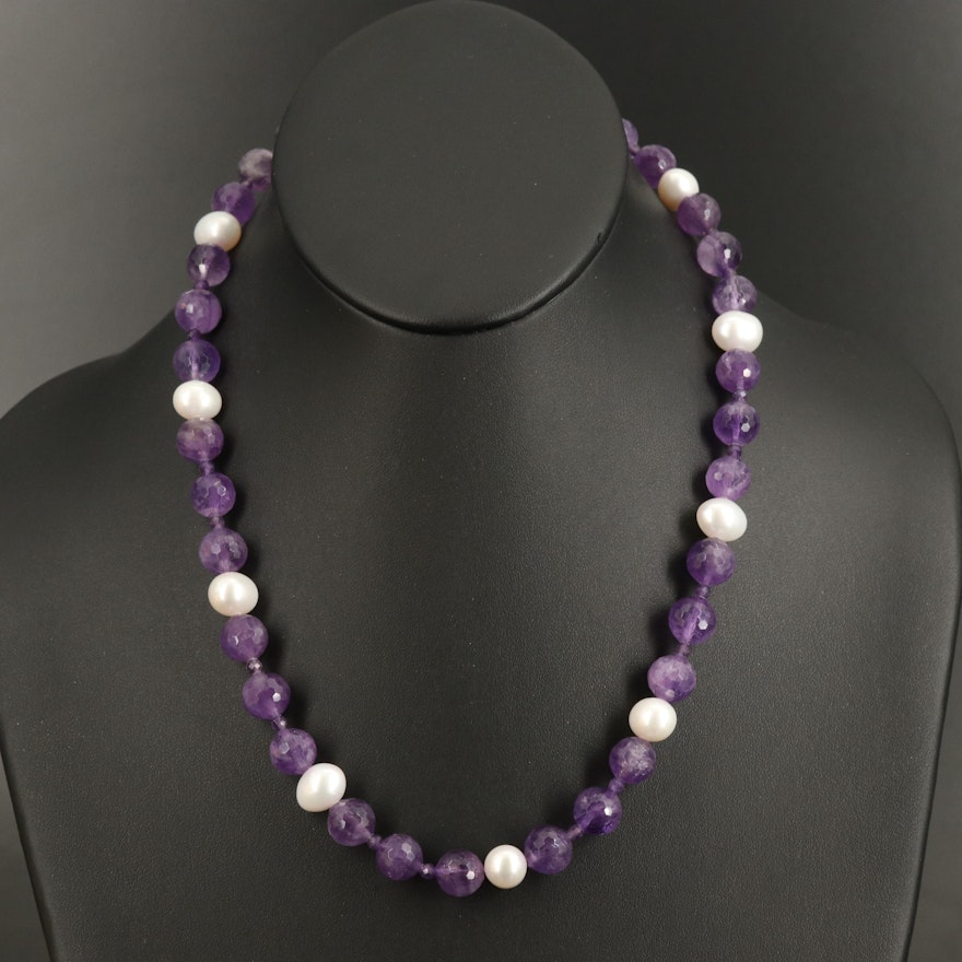Amethyst and Pearl Beaded Necklace with 18K Findings