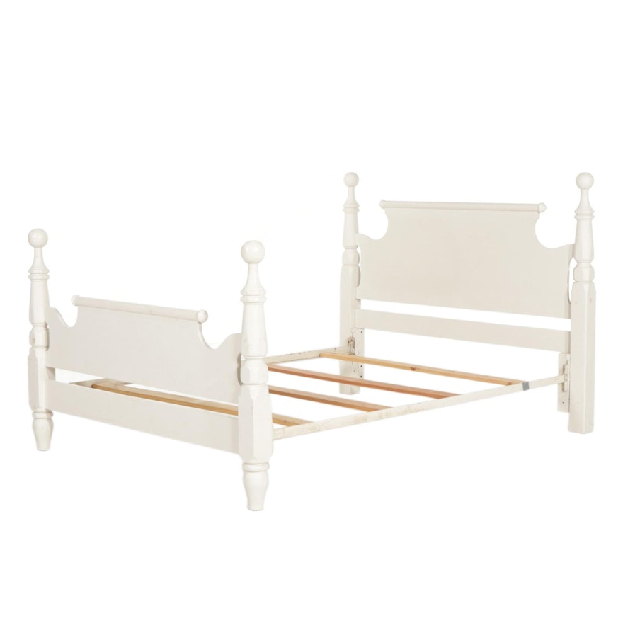 White-Painted Cannonball Style Full Size Bed Frame, Mid to Late 20th Century