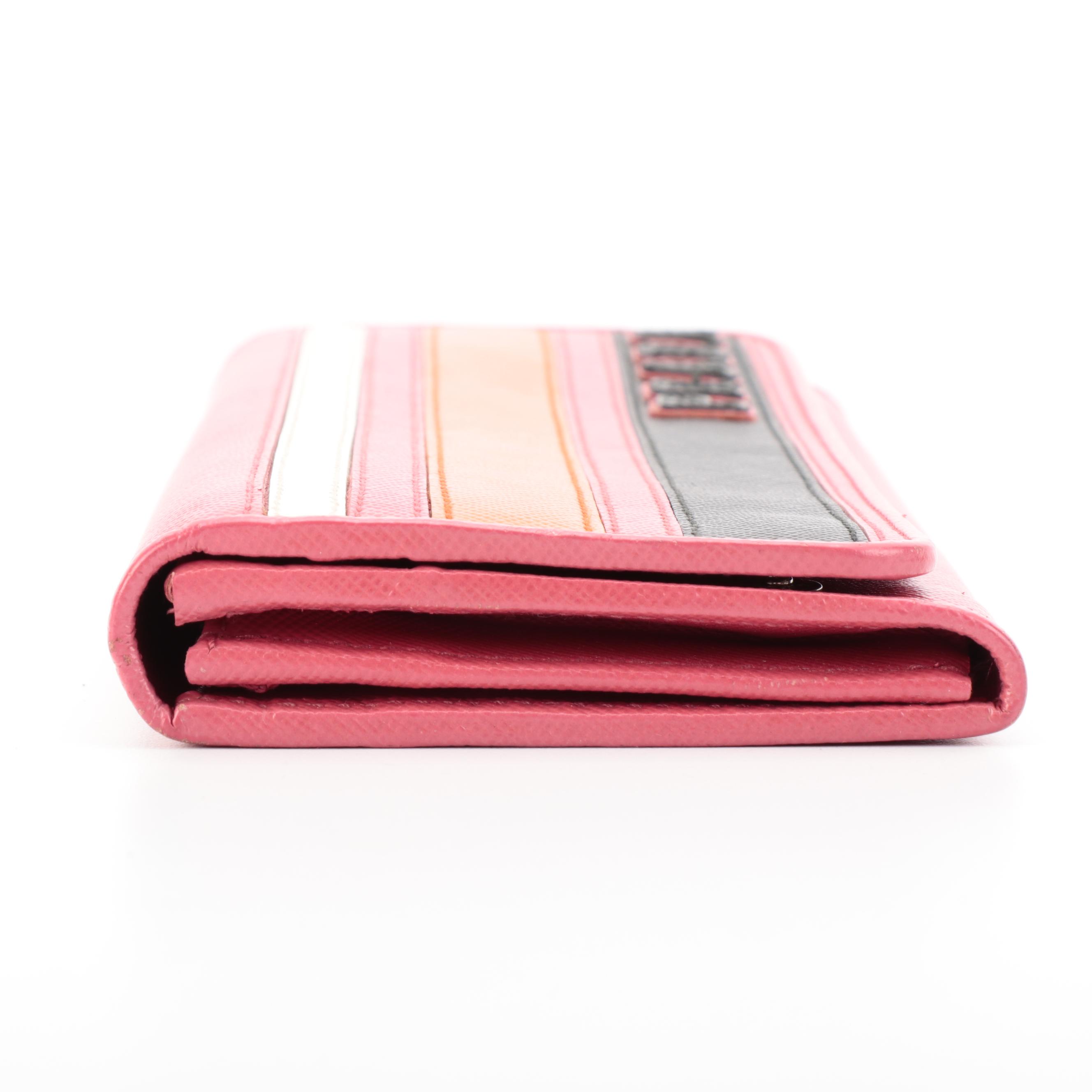 Prada Striped Continental Wallet in Saffiano Leather