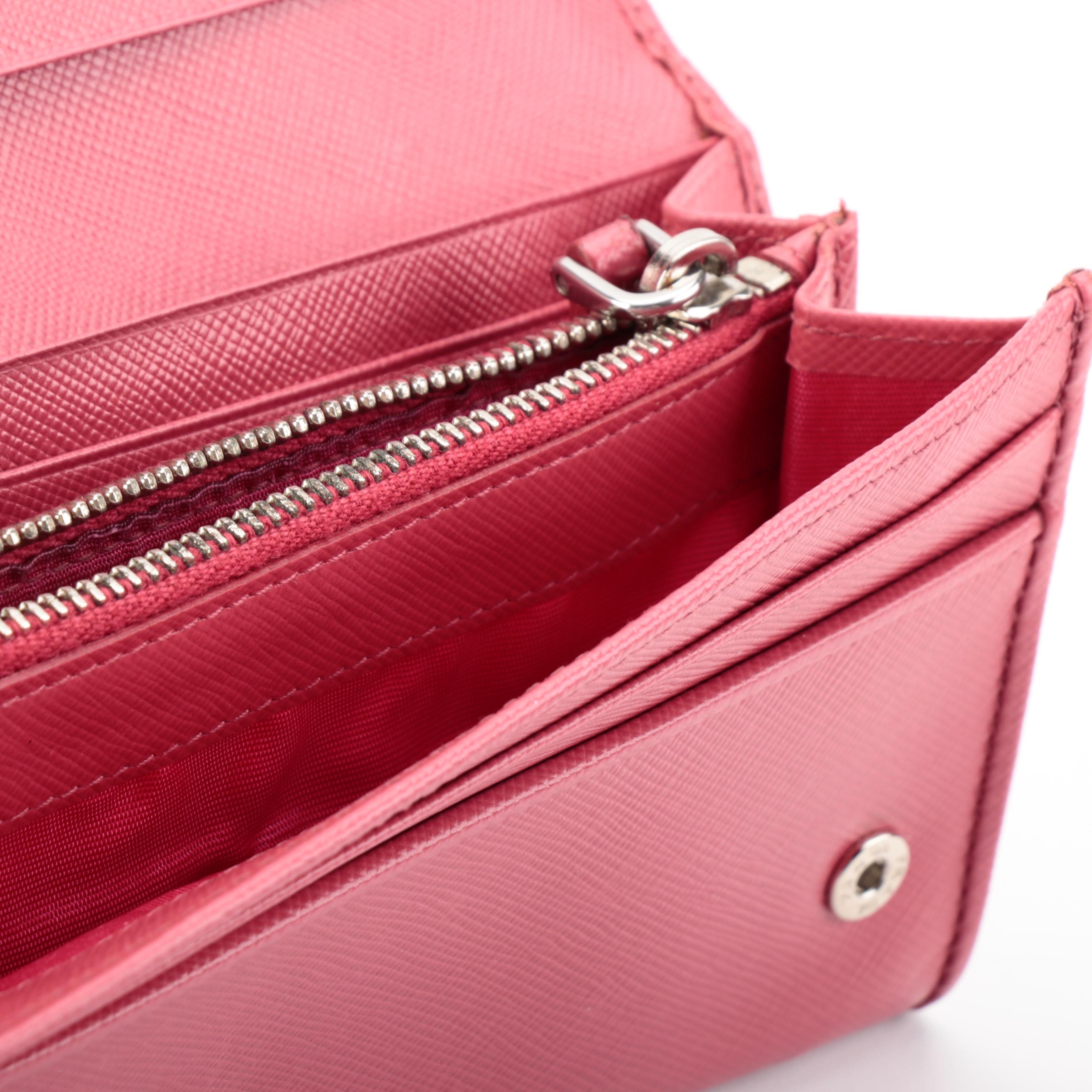 Prada Striped Continental Wallet in Saffiano Leather