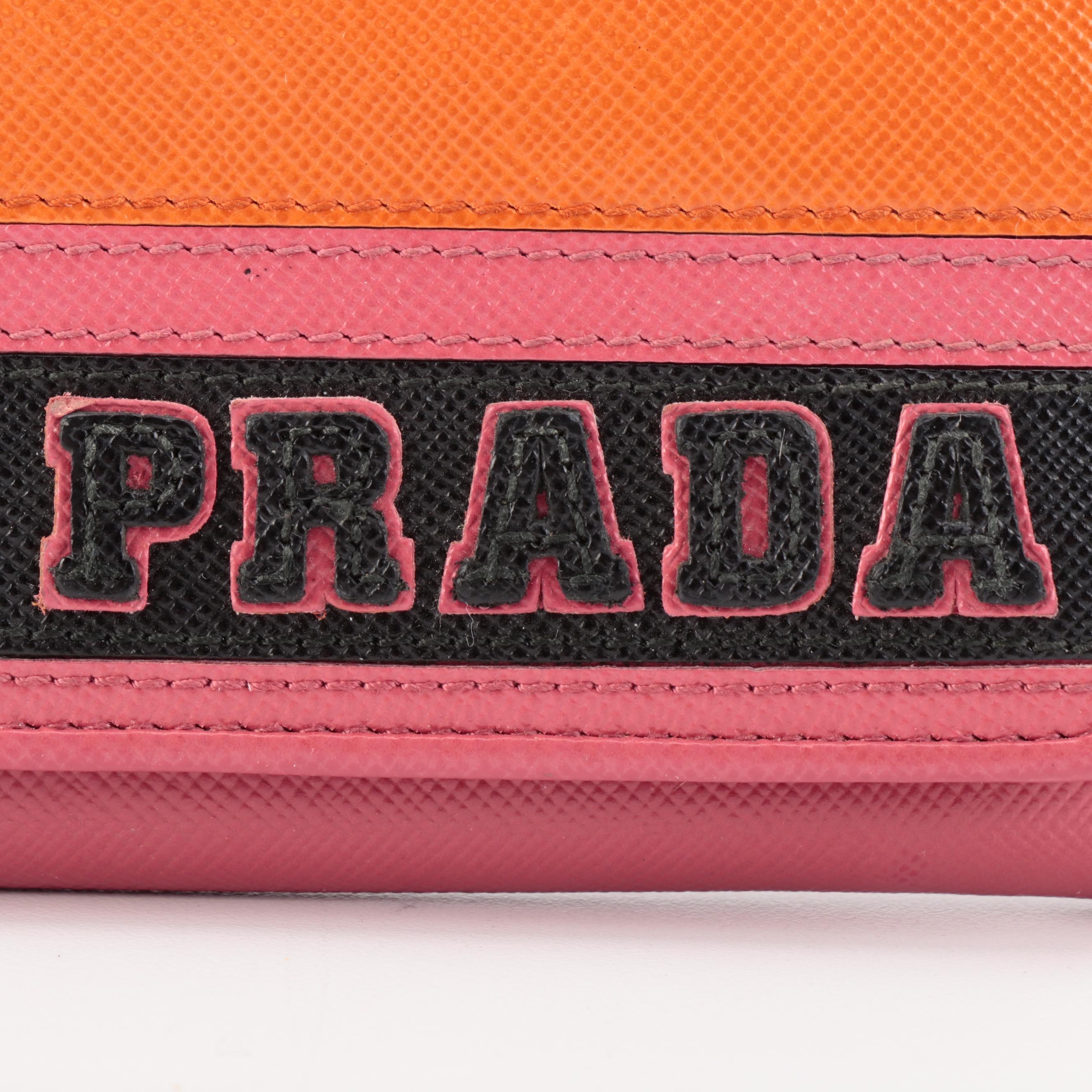 Prada Striped Continental Wallet in Saffiano Leather