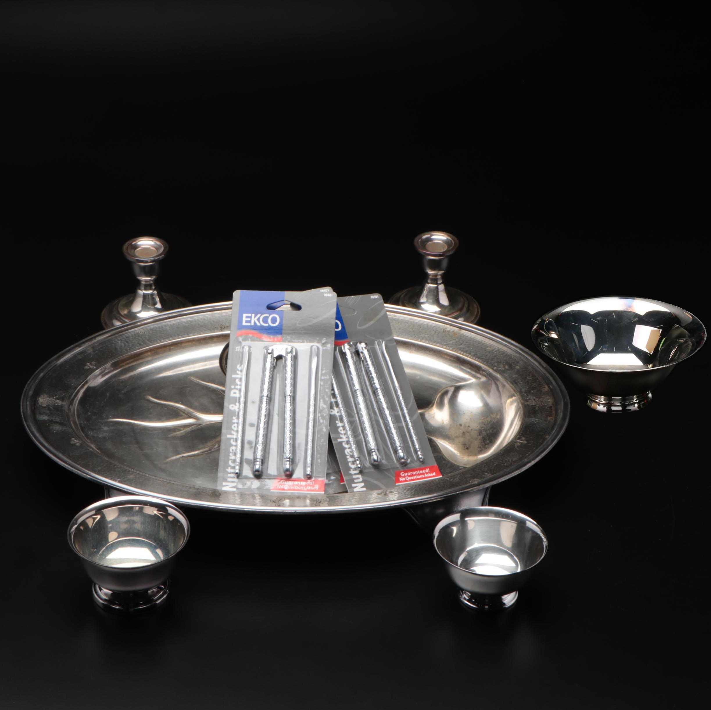 Reed & Barton Silver Plate Footed Meat Platter with Dinnerware Accessories