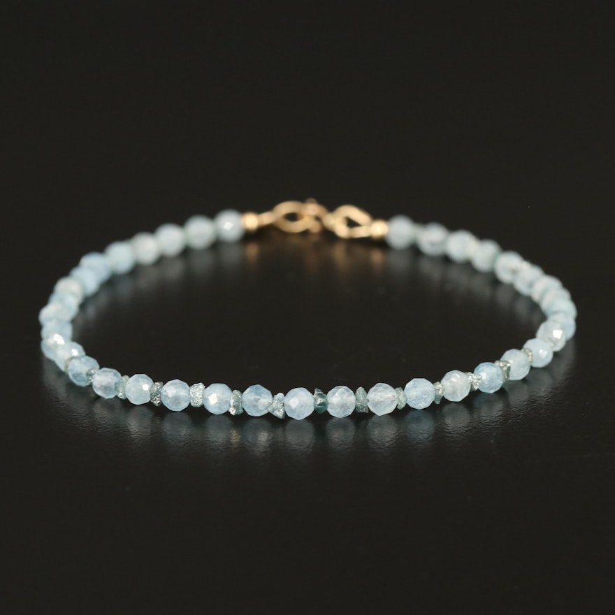 14K Aquamarine and Diamond Beaded Bracelet