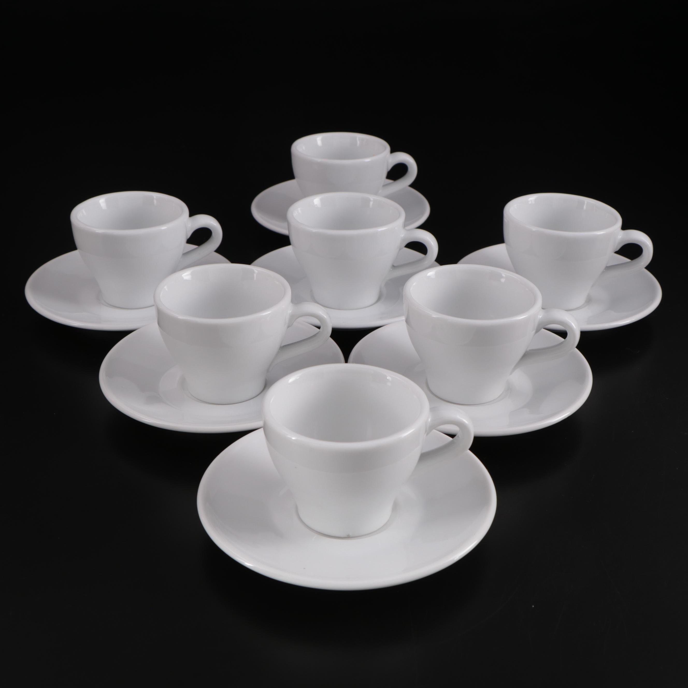 S.P.M. German Porcelain Tea Cups with Copper Chafing Dish and Teapot