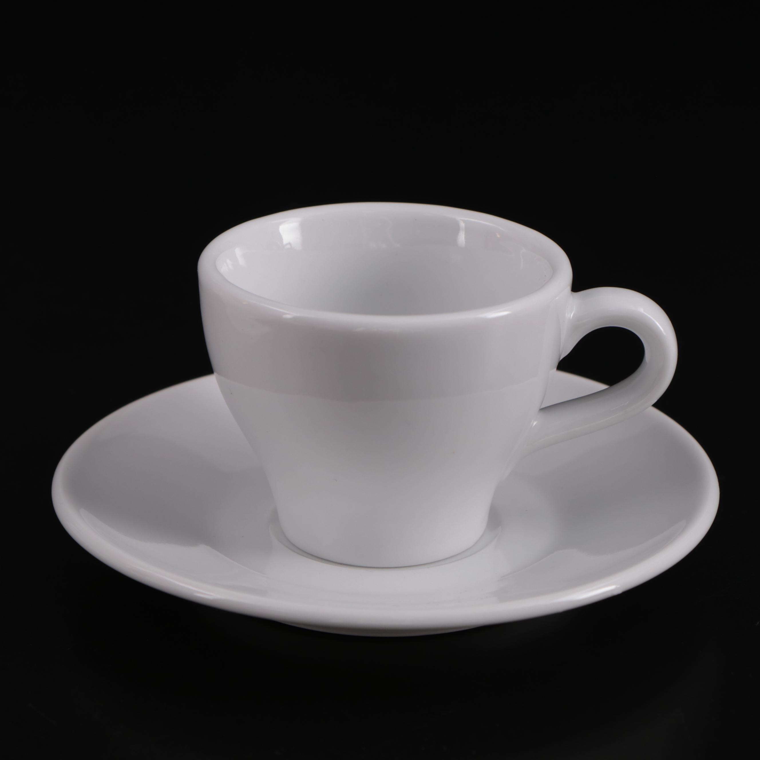 S.P.M. German Porcelain Tea Cups with Copper Chafing Dish and Teapot