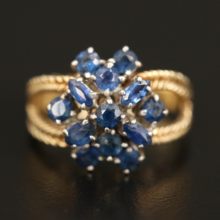 14K Sapphire Cluster Ring